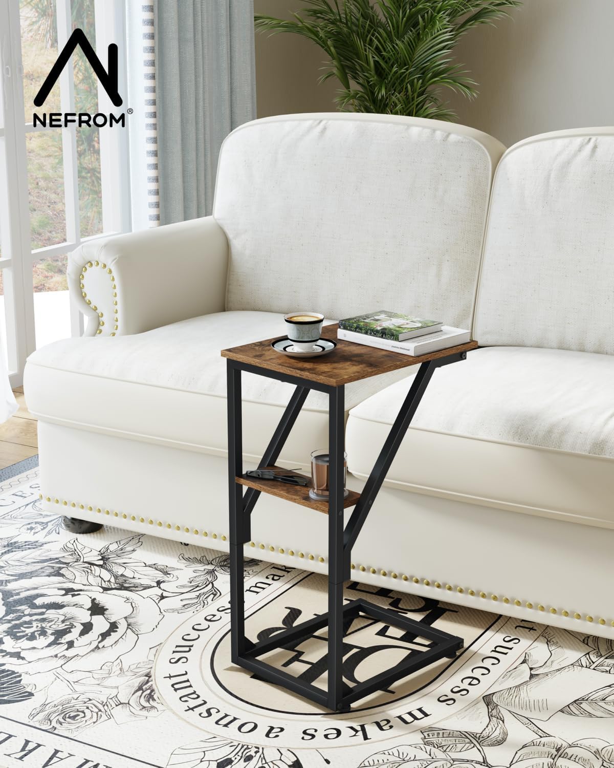 C-Shaped End Table, Small Side Table for Couch, Sofa TV Tray Table for Living Room, Bedroom, Bedside ET-D-BR1