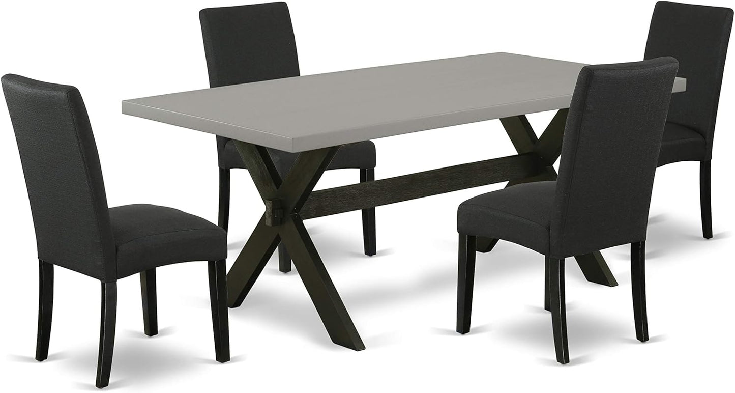 East West Furniture X697DR124-5 5 Piece Dining Room Furniture Set Includes a Rectangle Dining Table with X-Legs and 4 Black Color Linen Fabric Upholstered Chairs, 40x72 Inch, Multi-Color