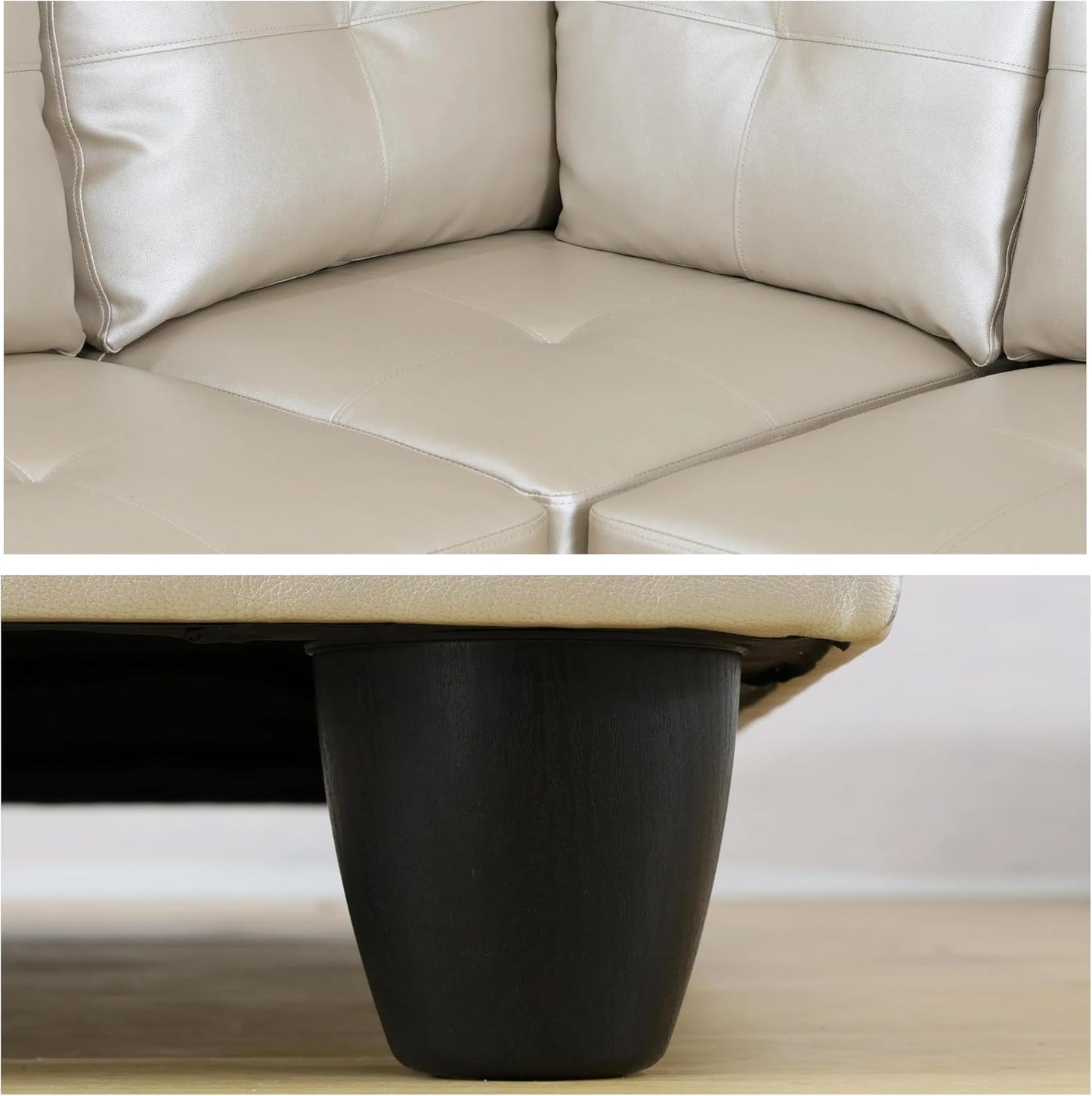 L-Shaped Sectional Sofa with Ottoman, Right-Facing Leather Modern Couch with Cup Holder for Living Room, Bedroom, Office, Glistening White