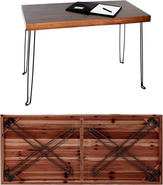 Sleekform Wooden Folding Desk - Small Folding Table Portable with Collapsible Hairpin Legs - Wood Foldable Desks for Small Spaces - Space Saving Portable Computer Desk - Walnut