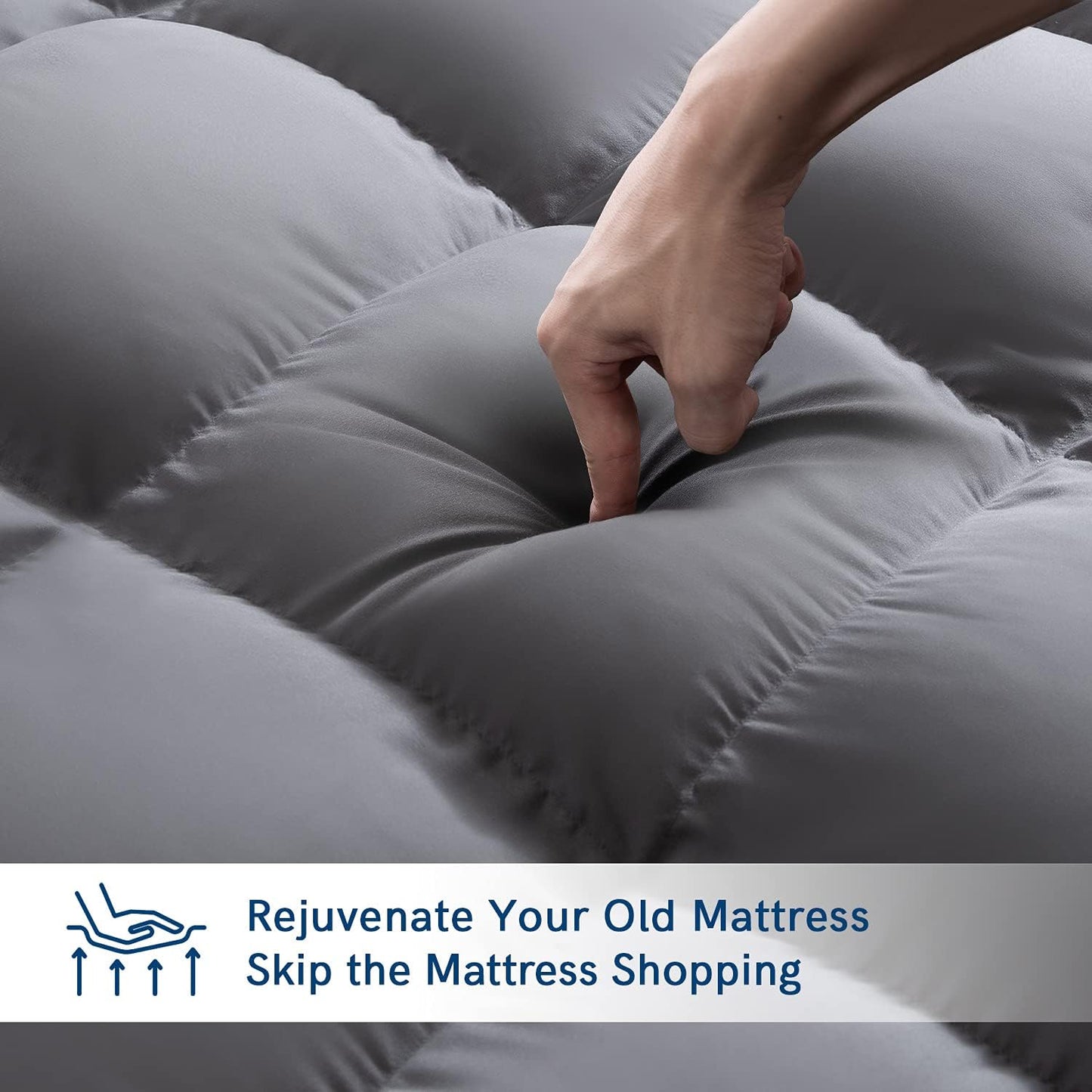 ELEMUSE Queen Grey Mattress Topper for Back Pain, Extra Thick Mattress Pad Cover, Plush Soft Pillowtop with Elastic Deep Pocket, Overfilled Down Alternative Filling