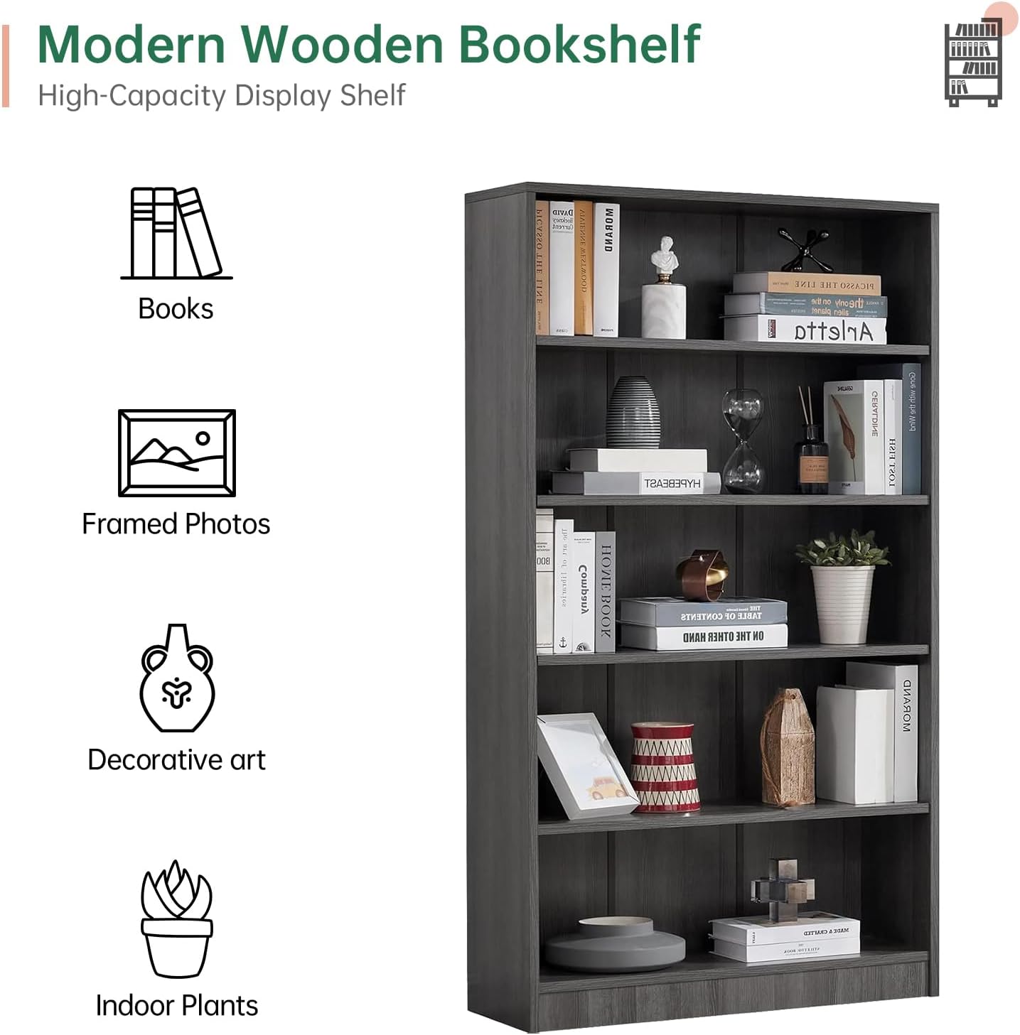 NicBex 59.8“ Heavy Dute Wood Bookcase with Adjustable Shelves, Modern Manga Bookshelf for Living Room, Office, Small Spaces, Manga and Book Shelves Storage, Tip-Over Resistant, 33" Wide Grey