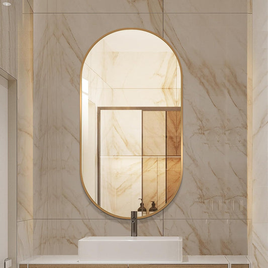 LAIYA 36x24inch Oval Wall Bathroom Mirror with Golden Aluminum Frame,Wall Mounted Oval Vanity Mirrors， Explosion-Proof Glass, Waterproof Design, Easy Installation，Horizontally/Vertically