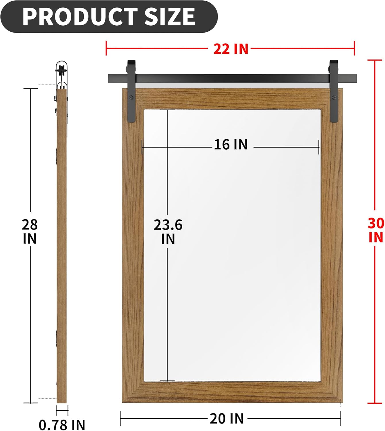 Farmhouse Bathroom Mirror, Brown Rustic Vanity Mirror Wood Framed Decrative Mirrors, Barn Door Style Decor Entryway Bedroom 22x30INCH Horizontal