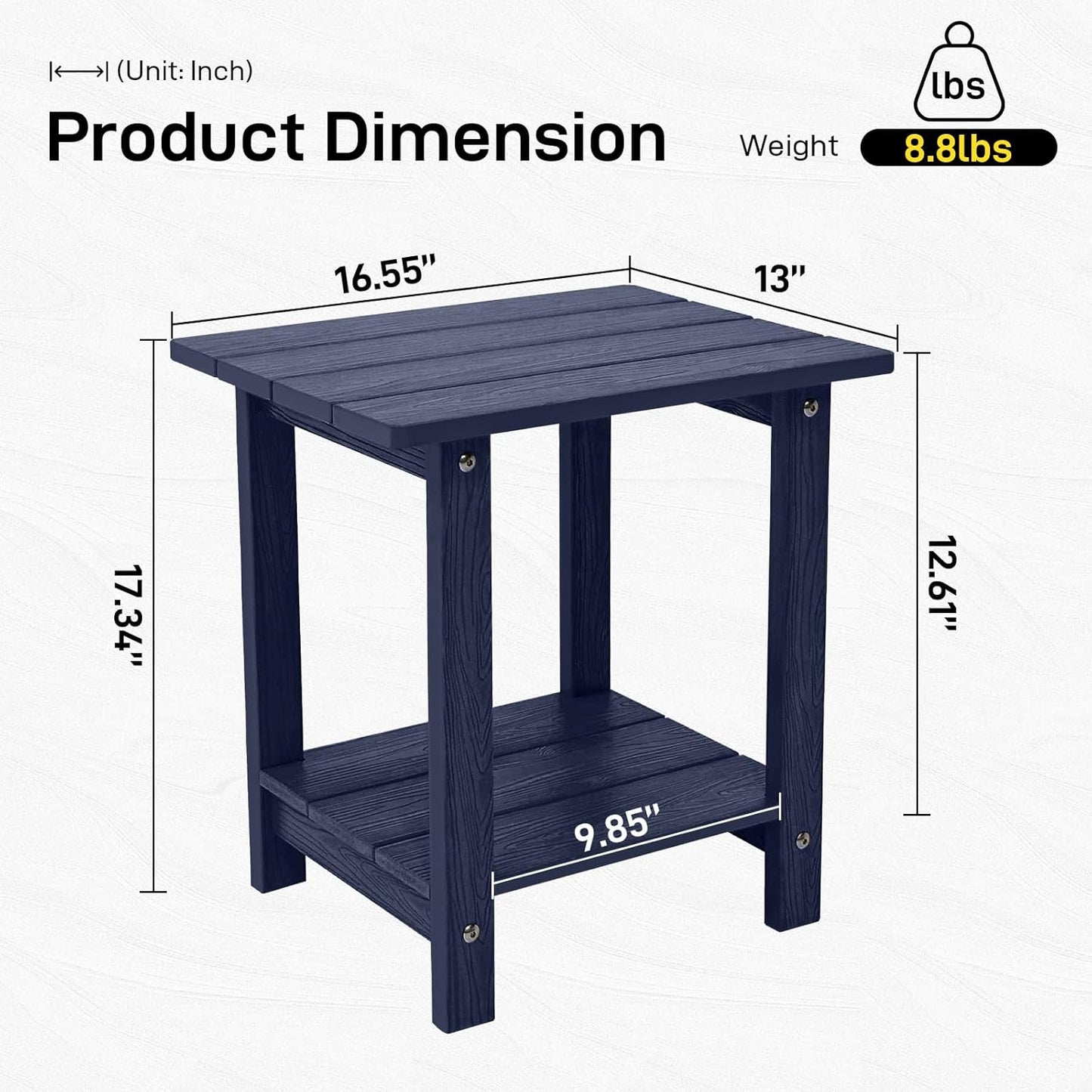 Melucivi Weather Resistant Outdoor Side Table, Double Small Adirondack Side Table for Adirondack Chair - Indoor Outdoor End Table, Patio Table for Pool, Deck and Porch (D Blue)