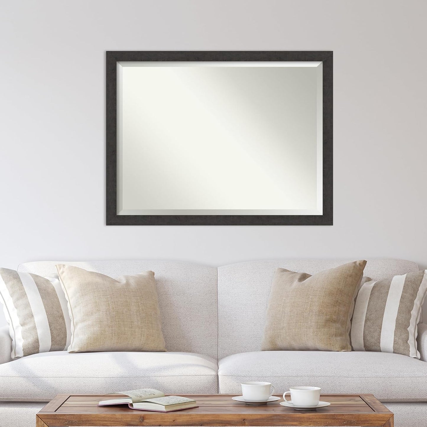 Amanti Art Brown Wall Mirror 34x44 Rustic Plank Espresso Narrow Rectangle Bathroom Mirror for Wall Decor Living Room, X-Large Rustic Farmhouse Frame, Hangs Horizonally and Vertically, Bathroom Decor