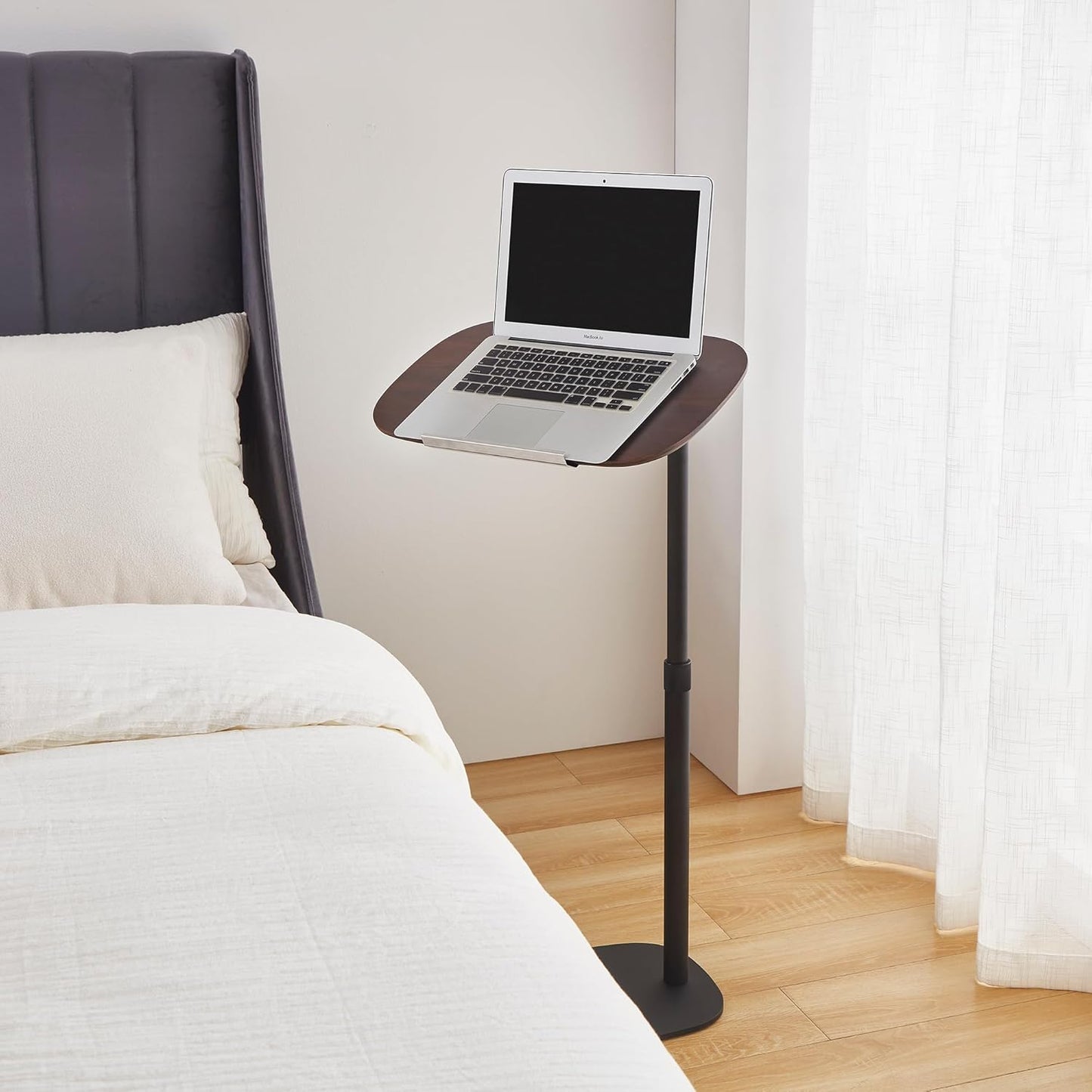 COZYMATIC Amarian C-Shaped Side Table, Wood Sofa Table with Adjustable Height and Rotatable Table Top, Laptop Work Desk for Living Room, Bedroom, Study and Small Space, Walnut