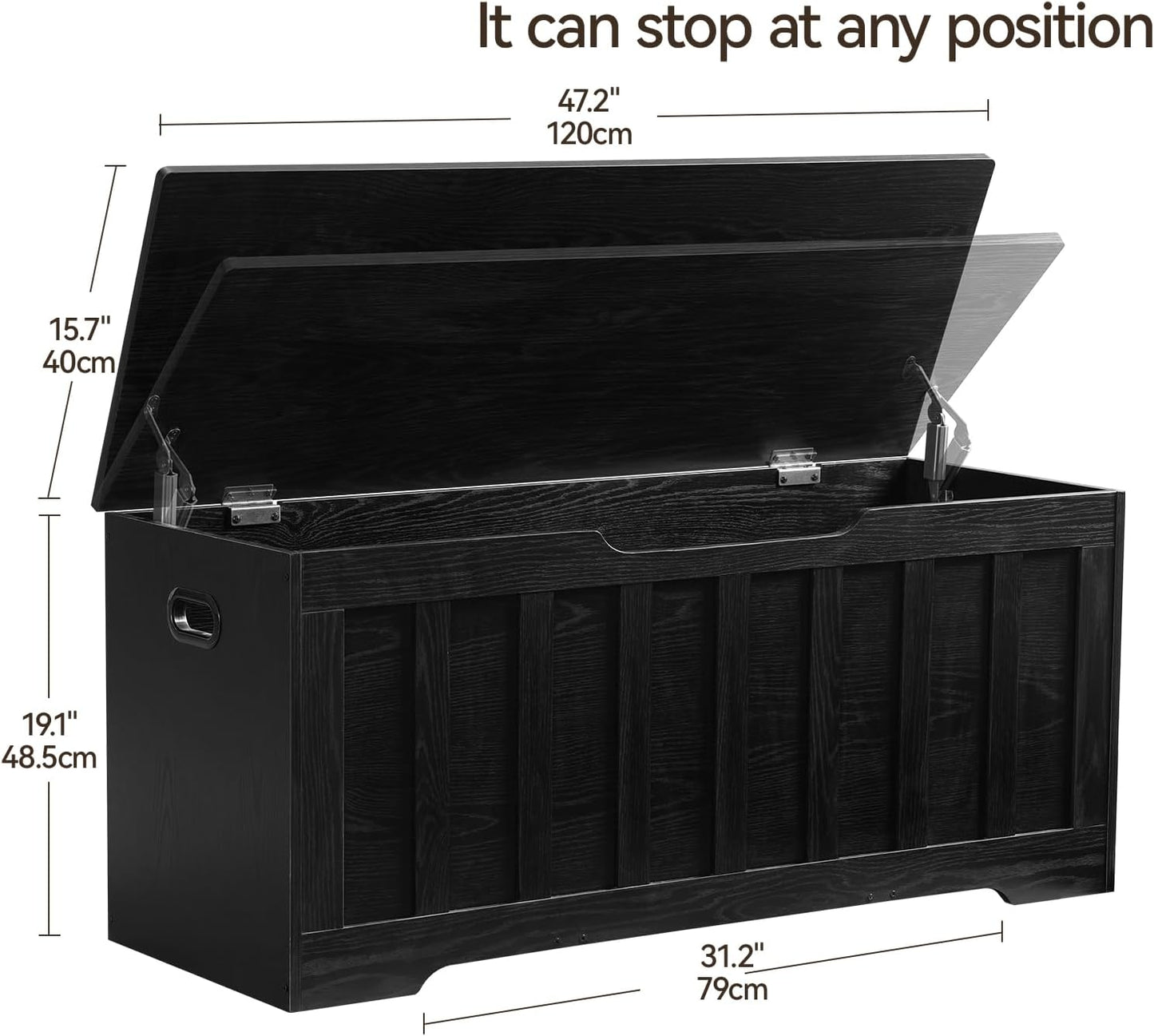 43.3" Storage Chest Extra Large,Storage Trunk with 2 Safety Hinges,Wooden Storage Bench,Shoe Bench,43.3x15.7x19.1 Inch,Easy Assembly,Storage Bench for Bedroom,Living Room,entryway(Black).