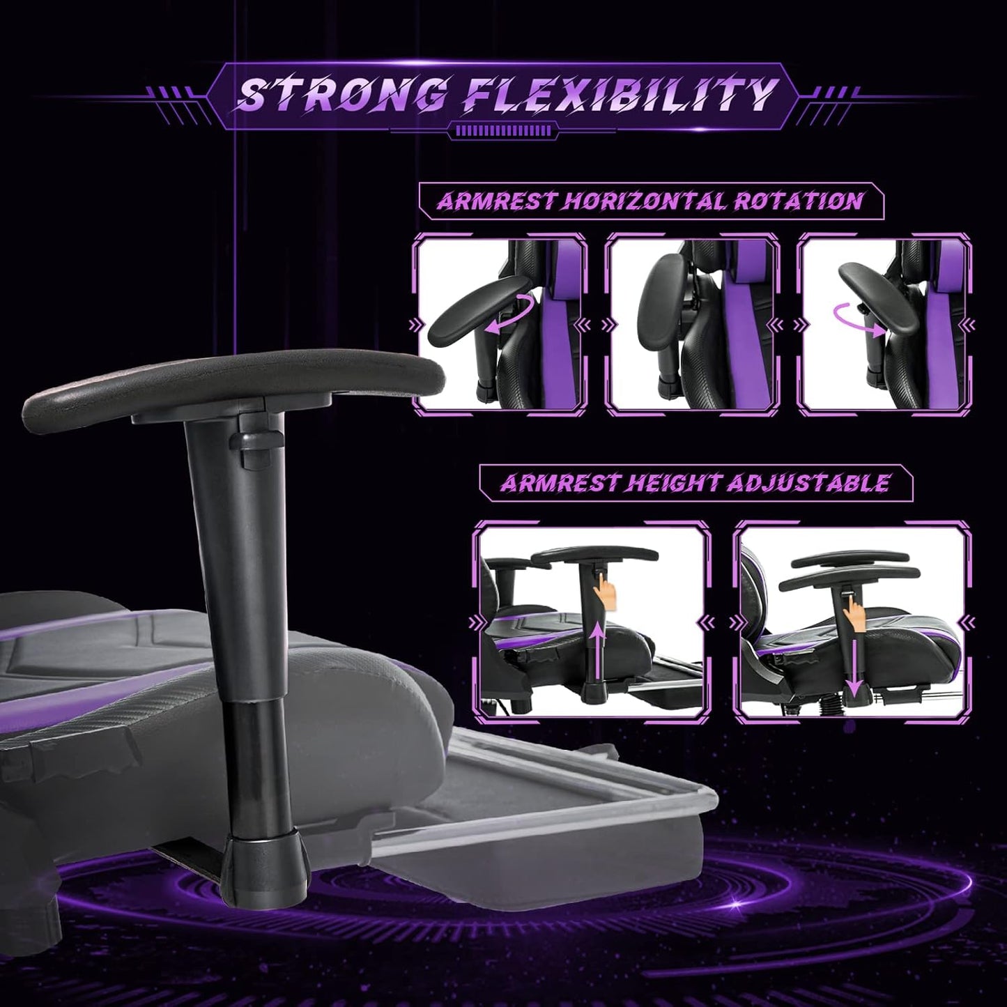 AA Products High Back Ergonomic Gaming Chair with Footrest, Lumbar Support, Swivel, Adjustable for Gamers - Black/Purple