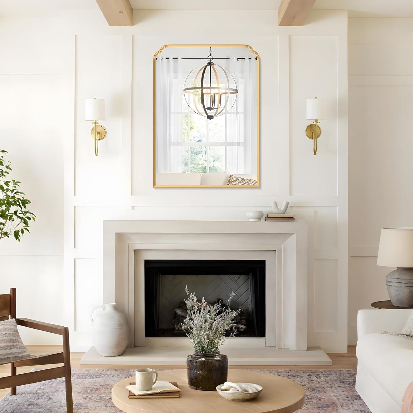 30X40 Inch Gold Bathroom Mirror for Vanity, Modern Rounded Corner Large Wall Mirror for Over Sink with Non-Rusting Iron Metal Framed (Tempered Glass)