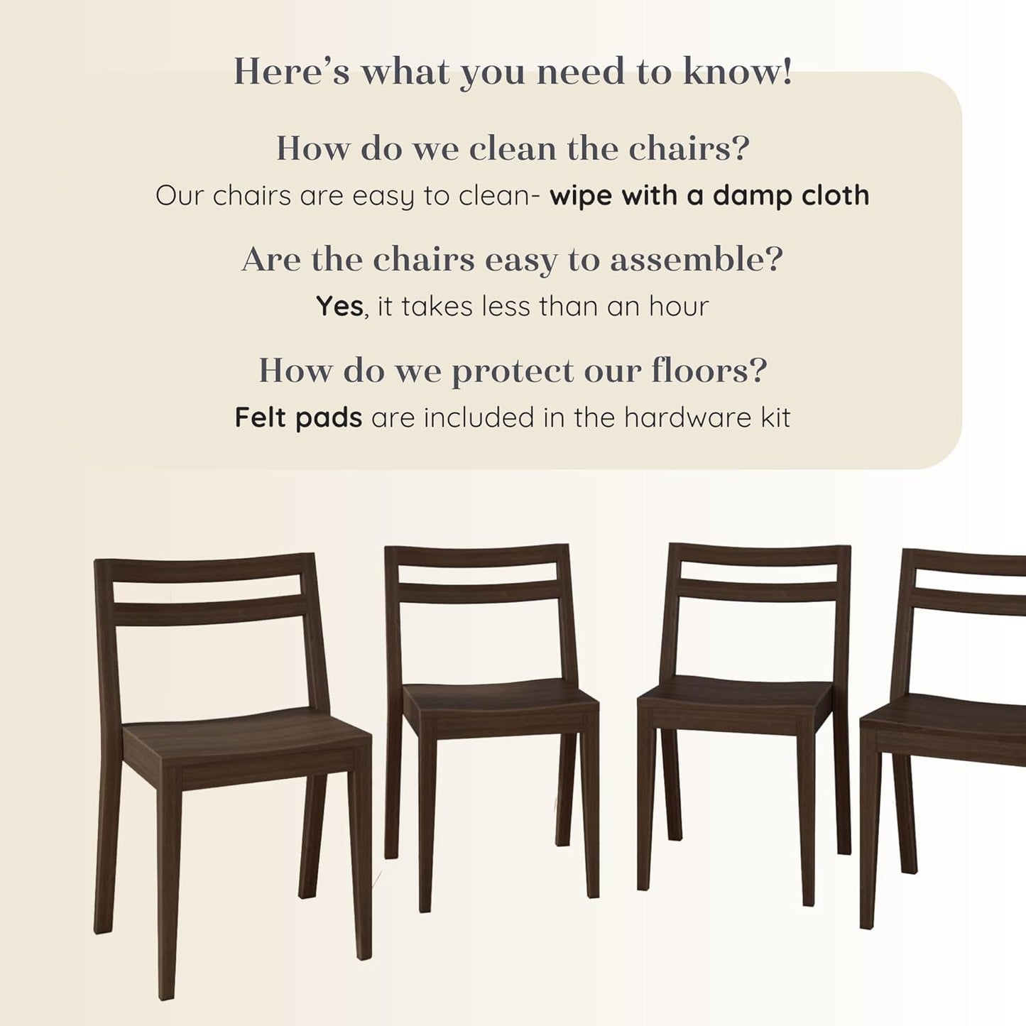 Grain & Grove Davie Dining Room Chairs Set of 4, Solid Wood Modern Kitchen Chair for Living Room, Kitchen, Walnut