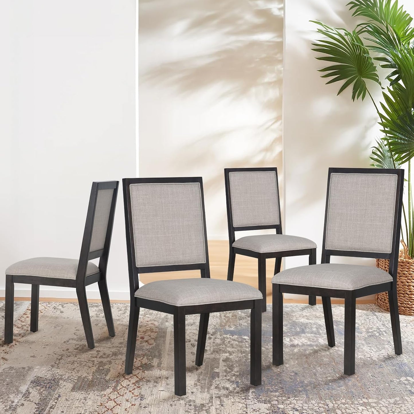 COLAMY Upholstered Dining Chairs Set of 4, Mid Century Modern Dining Room Chairs, 19 Inch Kitchen Chairs with Back for Dining Room Restaurant, Brown