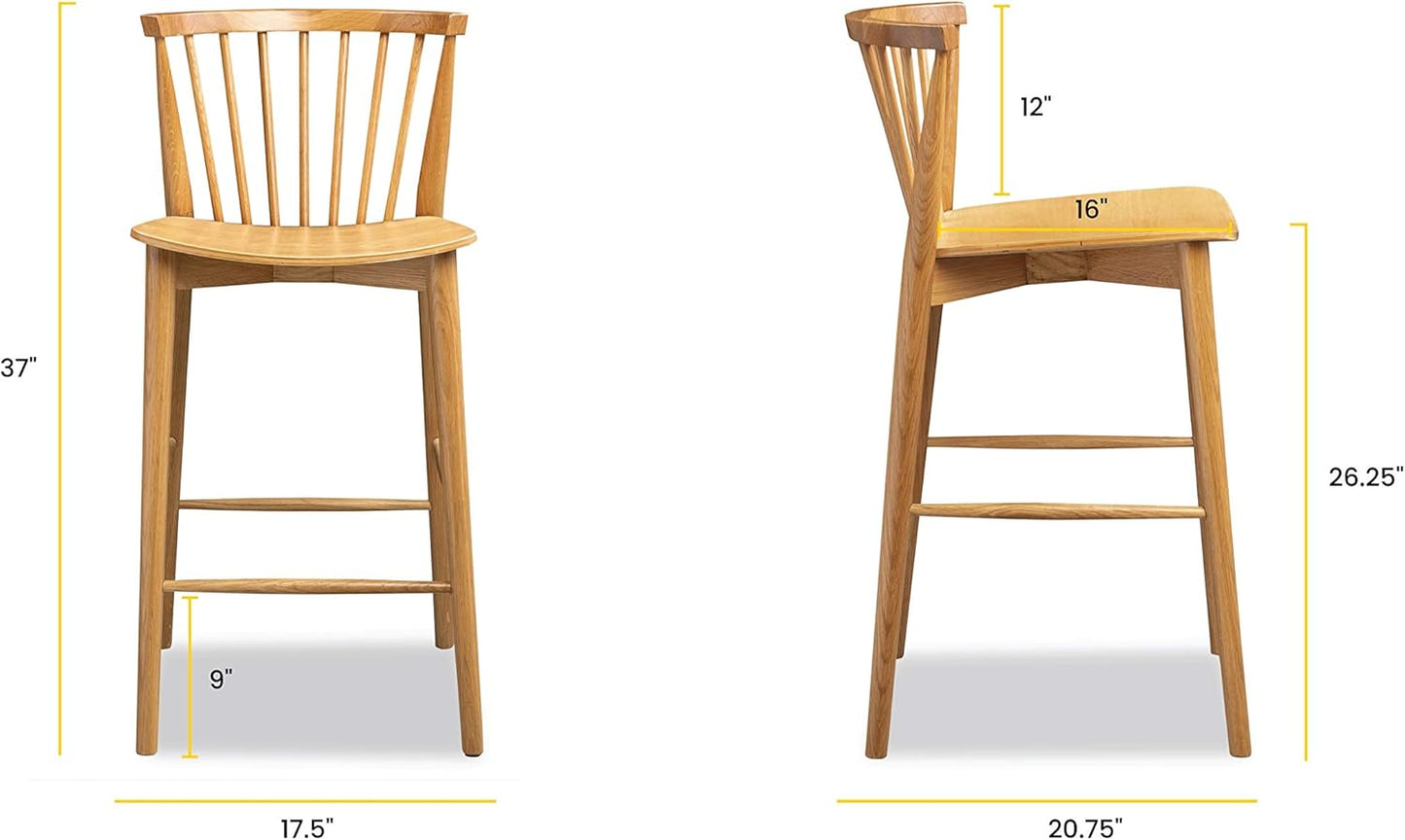 POLY & BARK Ligna Counter Stool Oak– Mid-Century Inspired Stool with Sculpted Spindle Back – Solid American Oak Frame and Engineered Wood Veneered Seat – Fully Assembled and Ready to Use