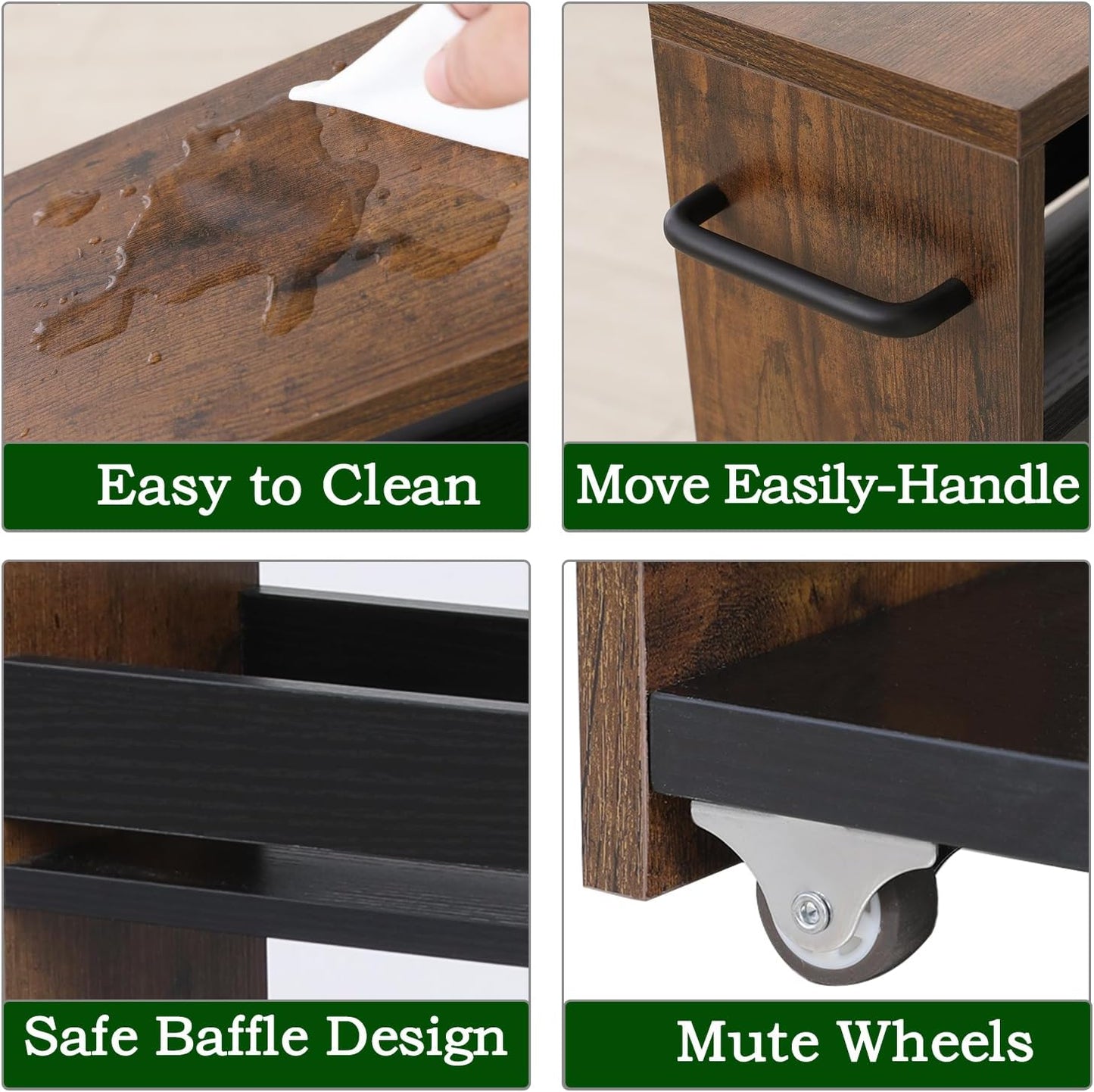 TEAMIX 4 Tier Slim Storage Cart with Handle, Slide Out Storage Rolling Utility Cart Mobile Shelving Unit Organizer Trolley for Small Spaces Kitchen Laundry Narrow Places (Brown+Black, 7-7/8'' W)