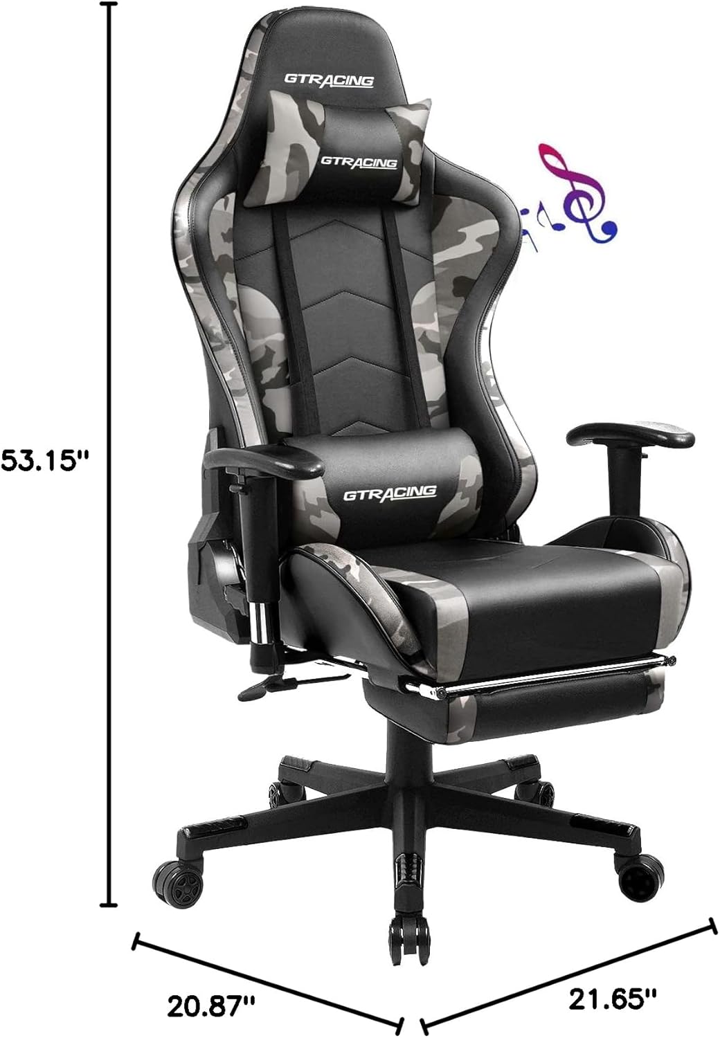 GTRACING Gaming Chair with Footrest Speakers Video Game Chair Bluetooth Music Heavy Duty Ergonomic Computer Office Desk Chair