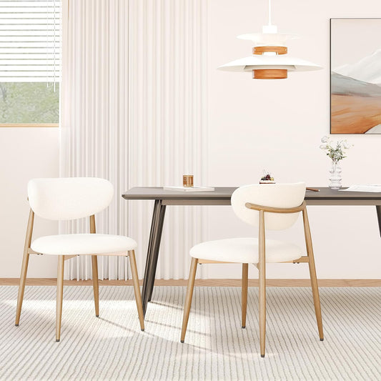 Dining Chairs Set of 2, Ergonomic Fabric Upholstered Seating with Wood Look Metal Legs and Anti Slip Pads, for Home and Restaurant Use, Beige