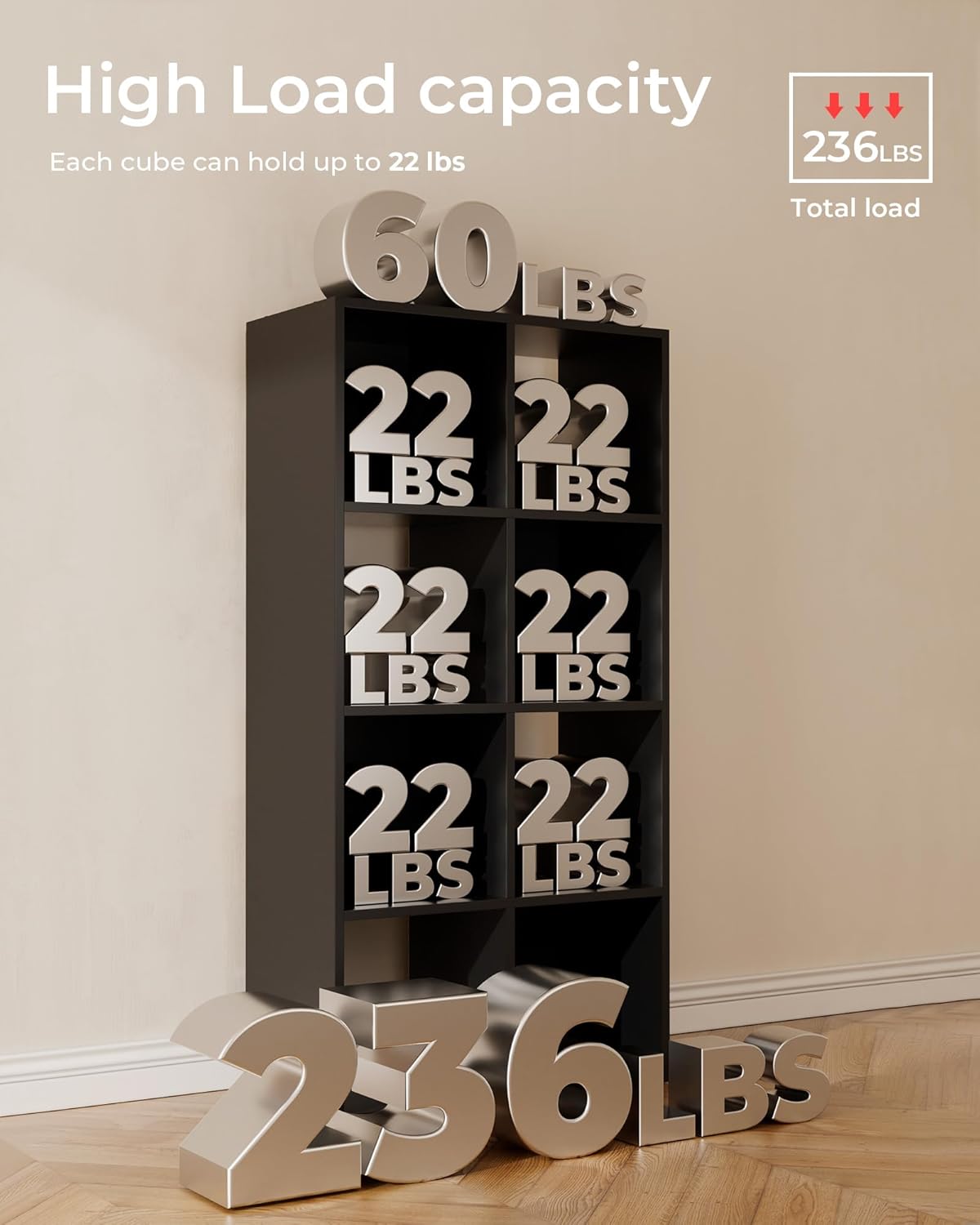 GTPLAYER 8-Cube Storage Organizer, Fits 11" Bins, Vertical or Horizontal Use, Opening Bookshelf, Partial Back Panels, Stackable Design Bookcase, for Living Room, Media Console, Hallway, Black