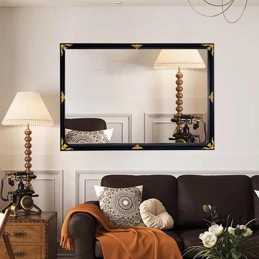 39" x 27" Large Vintage Decoration Mirror, Dark Antique Mirror Wall Decor for Living Room Fireplace, Black and Gold Victorian Wood Frame Glass Wall Decor for Bathroom