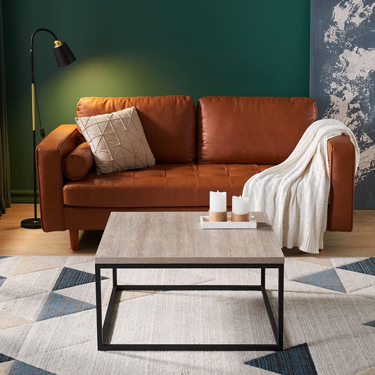 CENSI 30"x30" Grey Wash Accent Coffee Table Ottoman for Living Room, Modern Industrial Style, 1.2" Extra Thick Tabletop (French Oak)