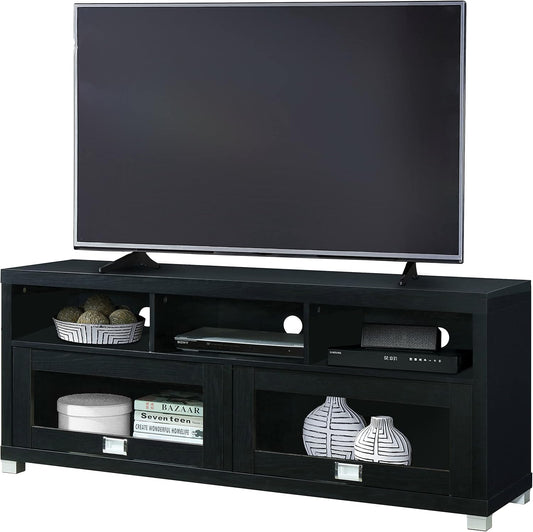 Techni Mobili TV Stand for 55+ Inch TV - Durbin Entertainment Center for 65 Inch TV - Living Room & Media Furniture with Glass Storage Cabinet Drawers, Shelves, & Cable Management Opening - Black