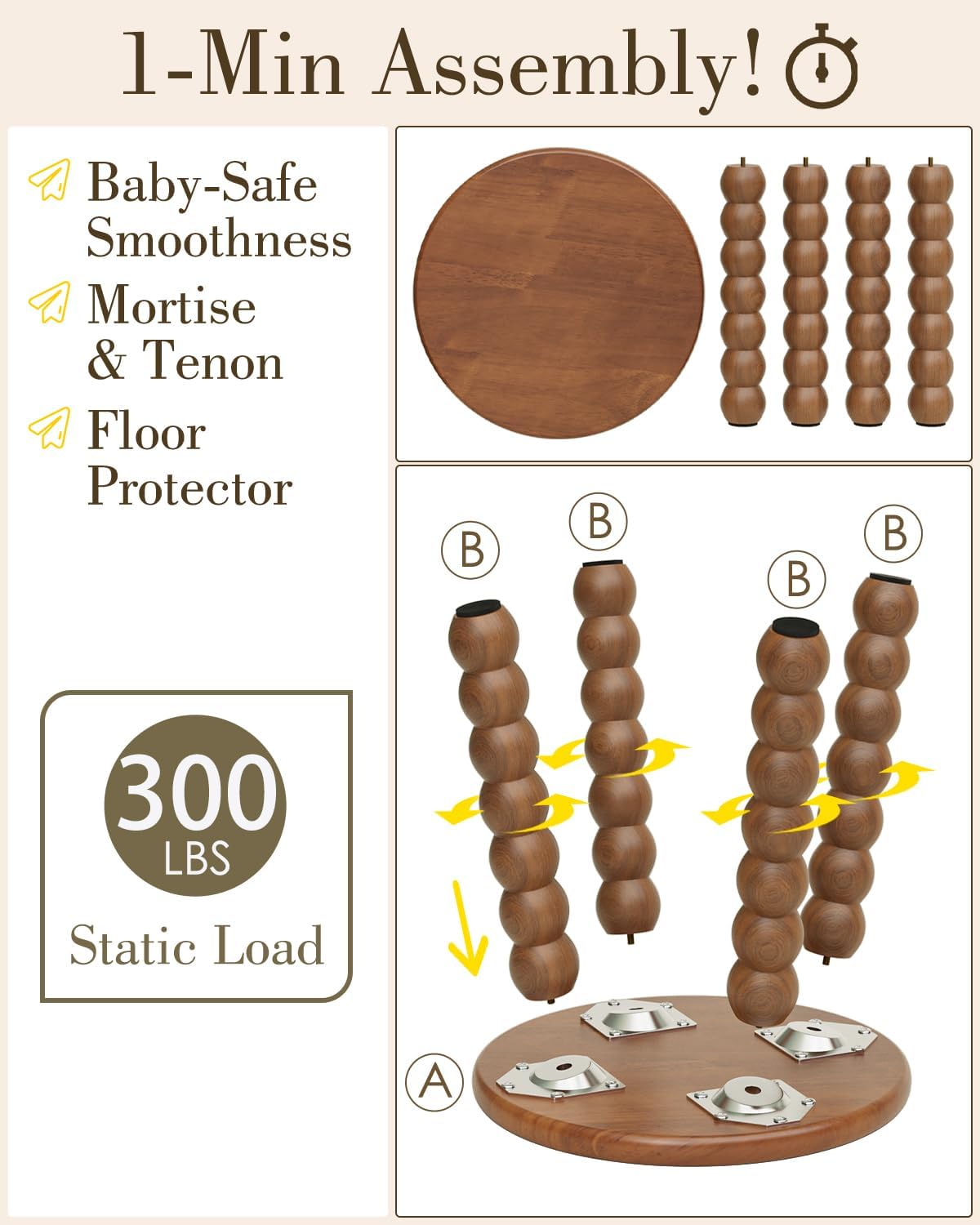 Masupu Solid Wooden Step Stool for Adults Kids, 11 inch Small Foot Stool, Non-Slip One Step Stool, Sturdy Foot Stool for Bathroom, Bedroom, Kichen, Plant Stand(Walnut Brown)