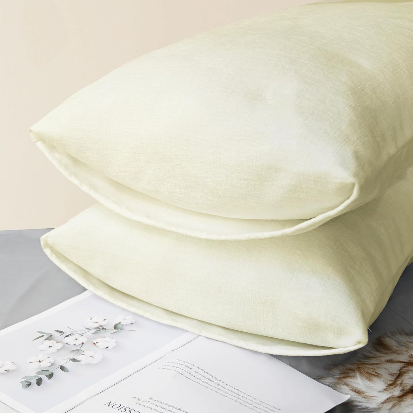 CaliTime Throw Pillow Covers Decorative 20 X 26 Inches Pack of 2 Cozy Chenille Standard Pillow Shams Cases for Couch Sofa Bed Living Room Home Beige