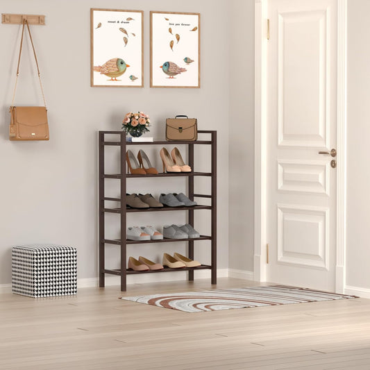 Haddockway Bamboo Shoe Rack for Closet, Free Standing Shoe Organizer with Smooth Round Rods & Convenient Handles, Stackable Shoe Storage Shelf for Entryway, Hallway(Brown, 5-Tier(Small))