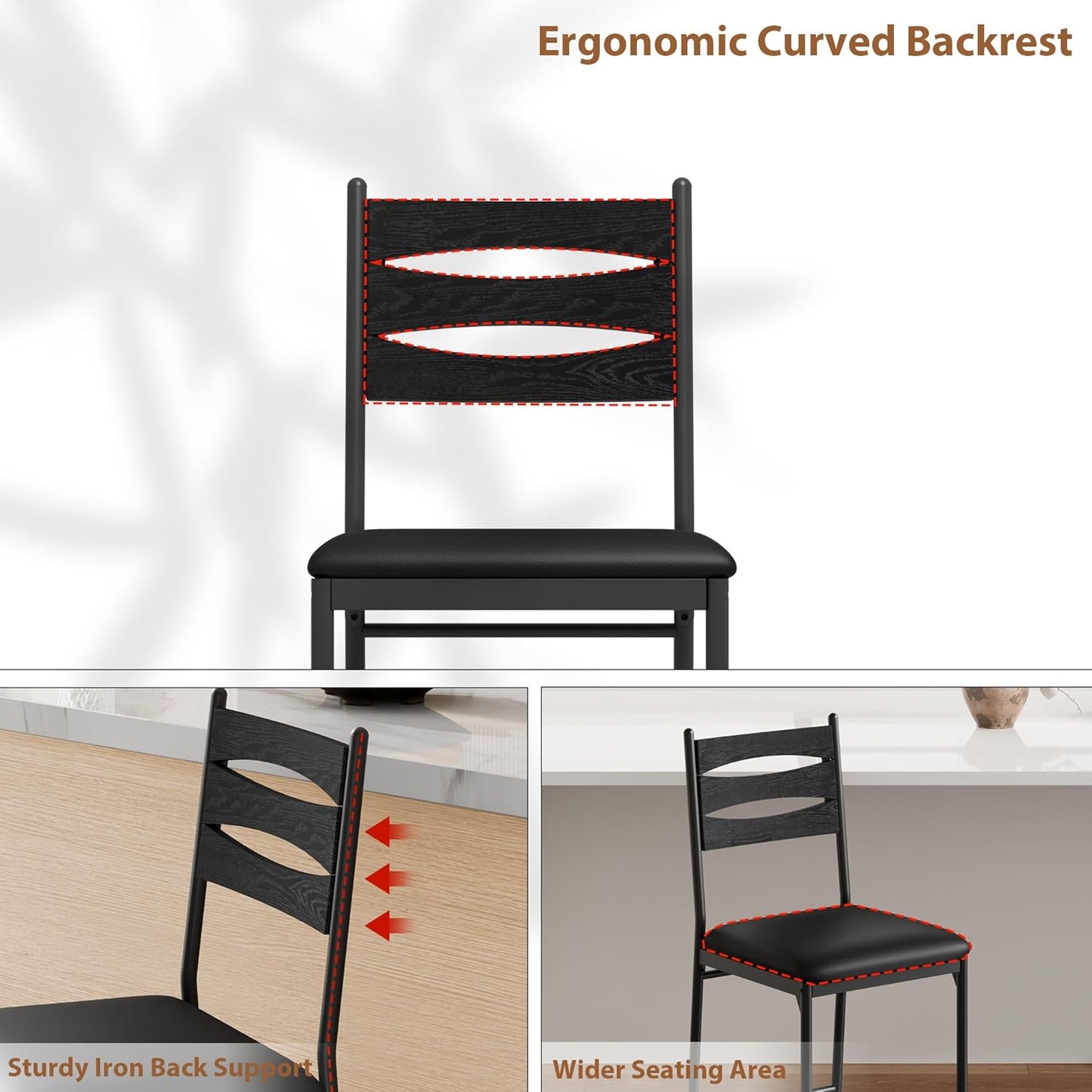 GarveeHome Bar Stools Set of 2, Wooden Barstools, Faux Leather Upholstered Bar Chair with Back & Footrest & Thick Cushion, Counter Height Bar Stools for Kitchen Island Apartment, Black