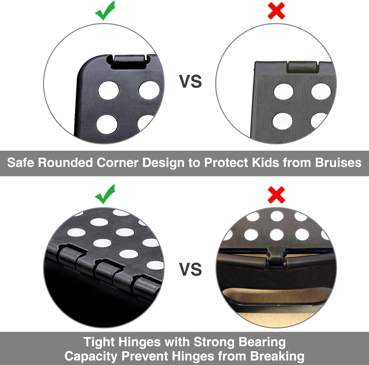 ACSTEP Folding Step Stool with Back Support for Kids,9" Kids Step Stool for Outdoor or Indoor Kitchen Step Stools and Bathroom Stool for Toddlers Boys Girls - Black