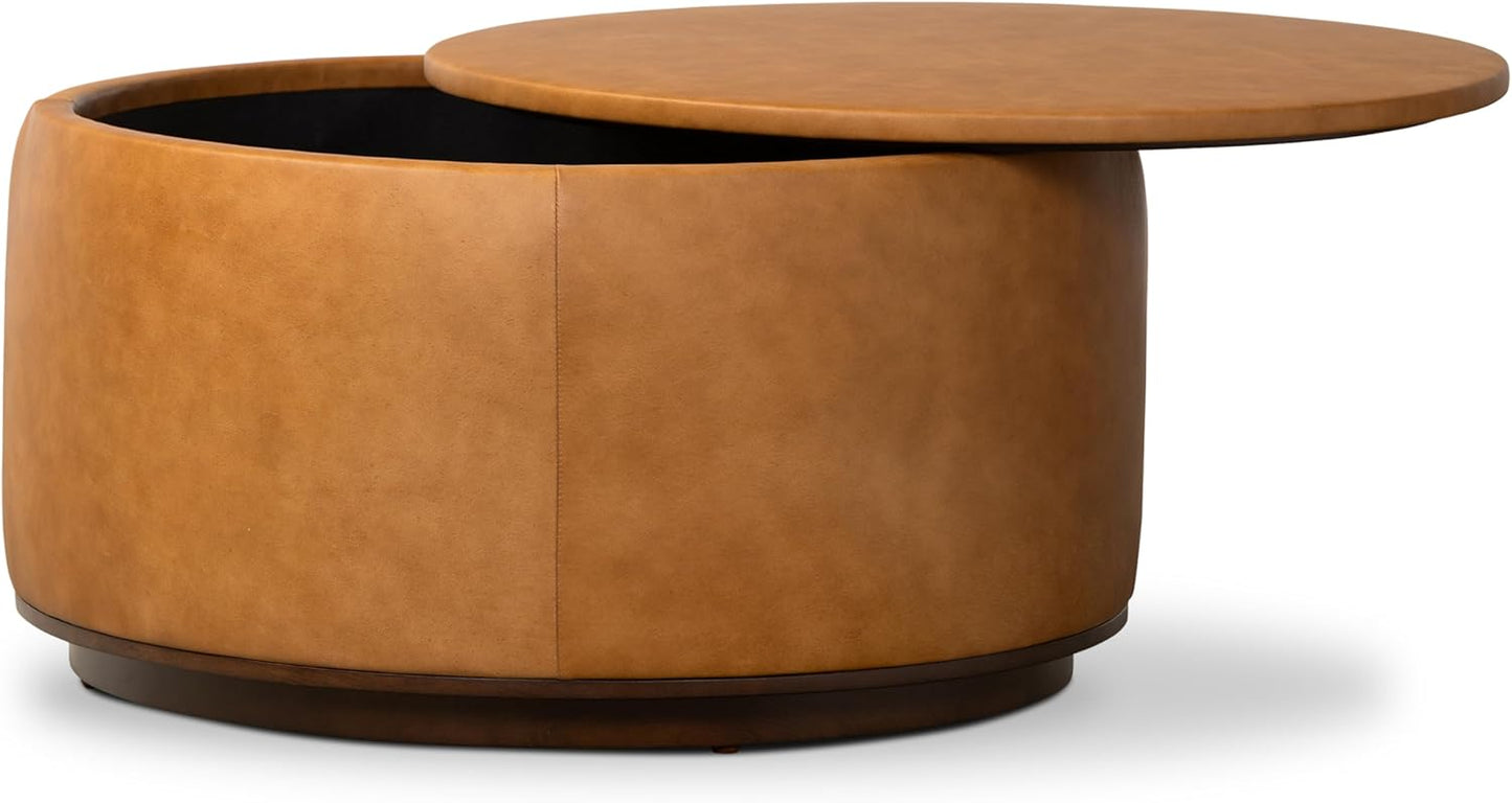 POLY & BARK Herve Storage Ottoman in Cognac Tan
