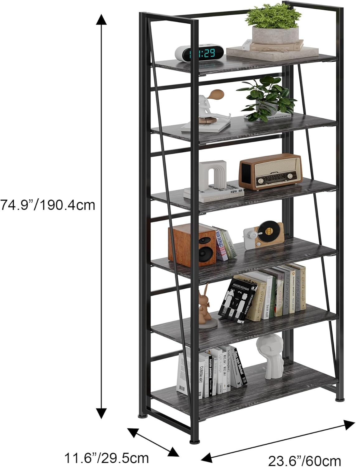 BHG Vintage Multifunctional Folding Bookshelf, No-Assembly Plant Stand Storage Rack Shelves for Home Office
