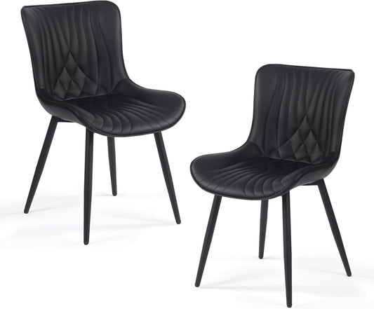 Kidol & Shellder Black Dining Chairs Set of 2,Faux Leather Upholstered Mid Century Modern Kitchen&Dining Room Chair with Back,Ergonomic Armless Vanity&Living Room Chair with Metal Legs