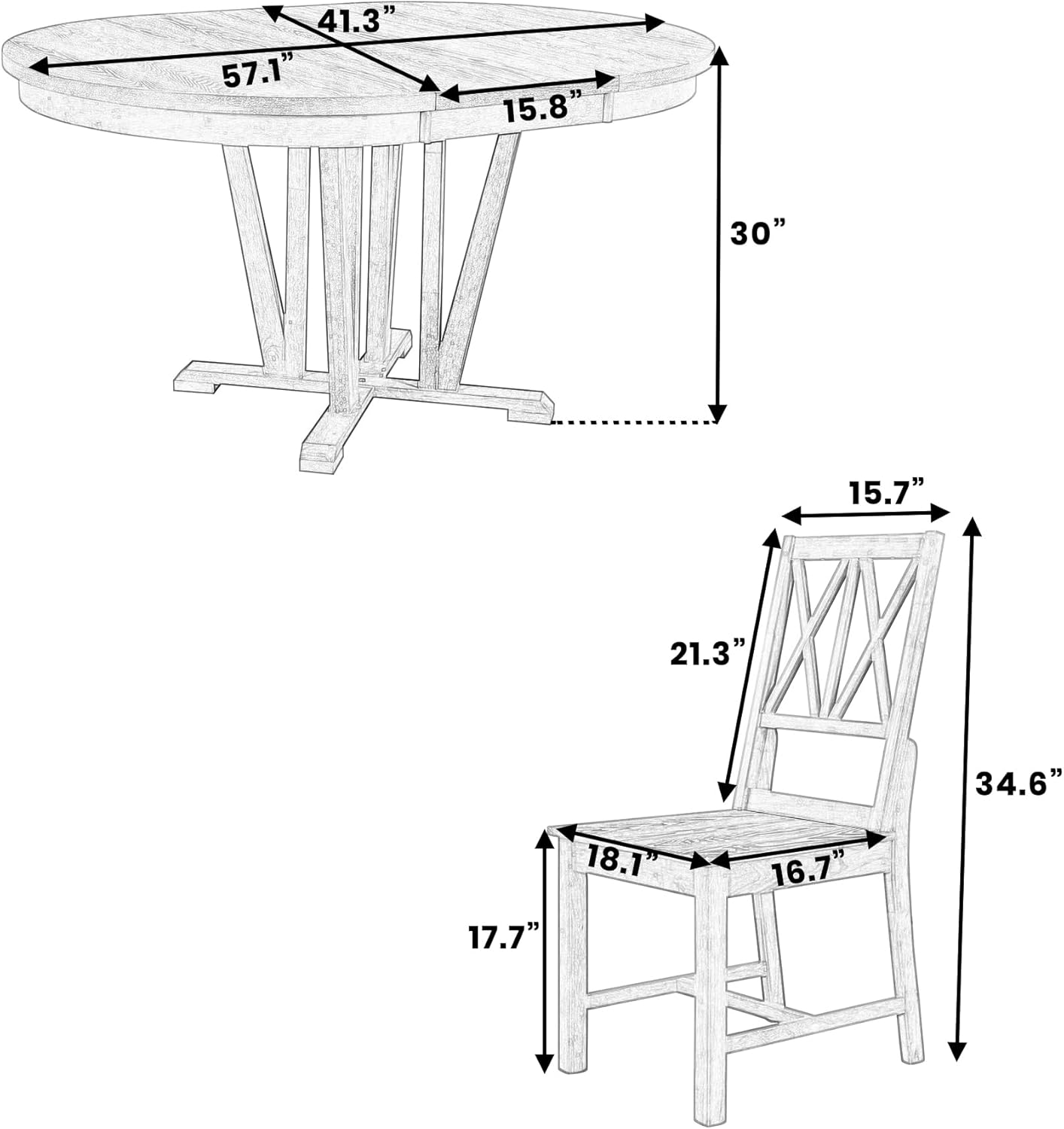 Ball & Cast Rustic 5-Piece Extendable Dining Table Set for 4,Round Trestle Table and 4 Cross Back Chairs,15.8" Removable Leaf,Wood Kitchen Sets,Intimate Gatherings or Larger Gatherings,Brown