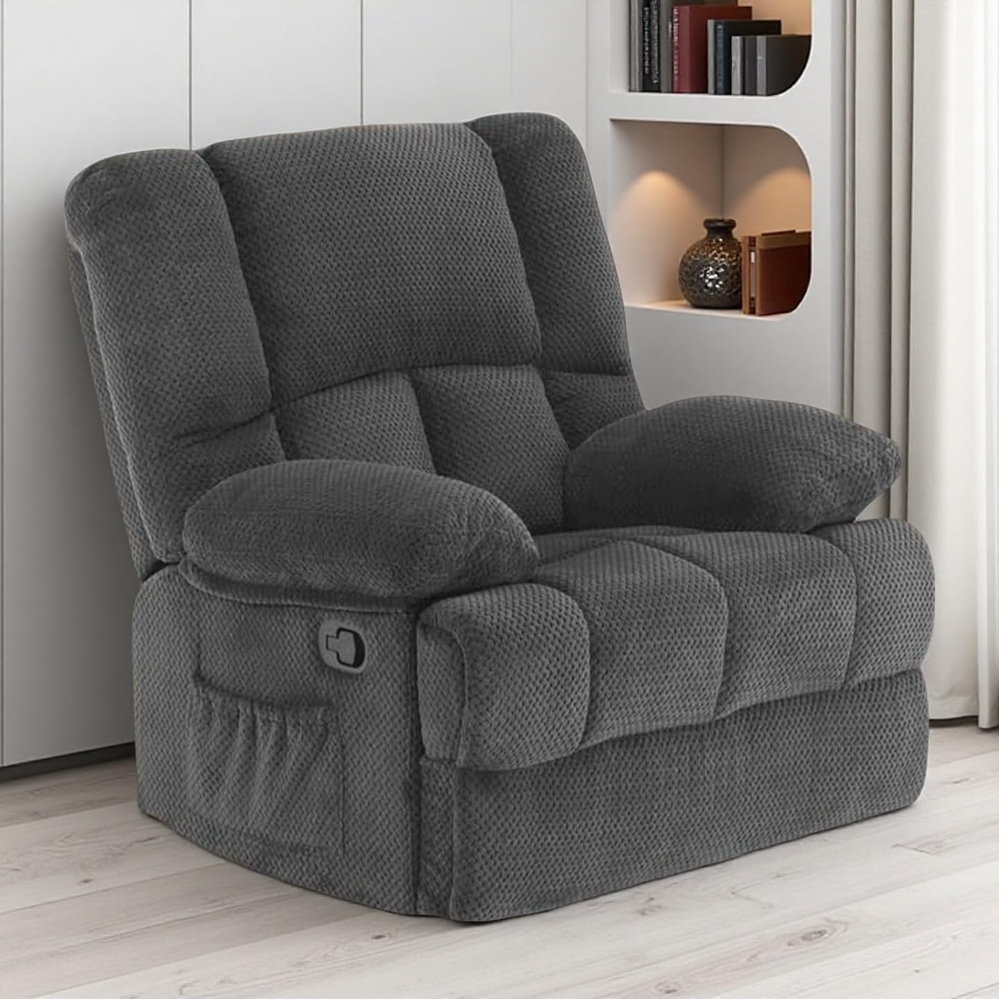 Oversized Rocker Recliner Chair, Wide Rocker Chair with Adjustable Backrest Footrest, Oversized Recliner for Adults, Reclining Sofa for Living Room, Grey