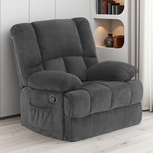 Oversized Rocker Recliner Chair, Wide Rocker Chair with Adjustable Backrest Footrest, Oversized Recliner for Adults, Reclining Sofa for Living Room, Grey