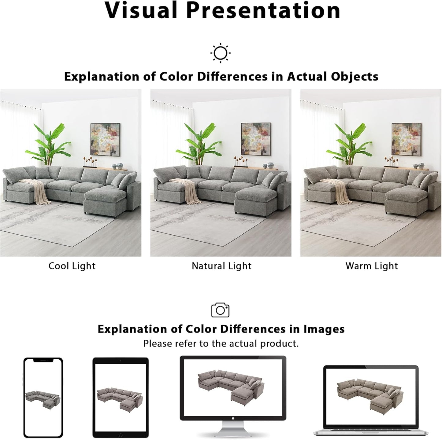 130" Chenille Modular Sofa,Modern 6 Seat Free Combination Cloud Couch Bed Set,Convertible U Shaped Sleeper Couched,with Ottoman,for Living Room, Apartment,Sleeping Room,Gray