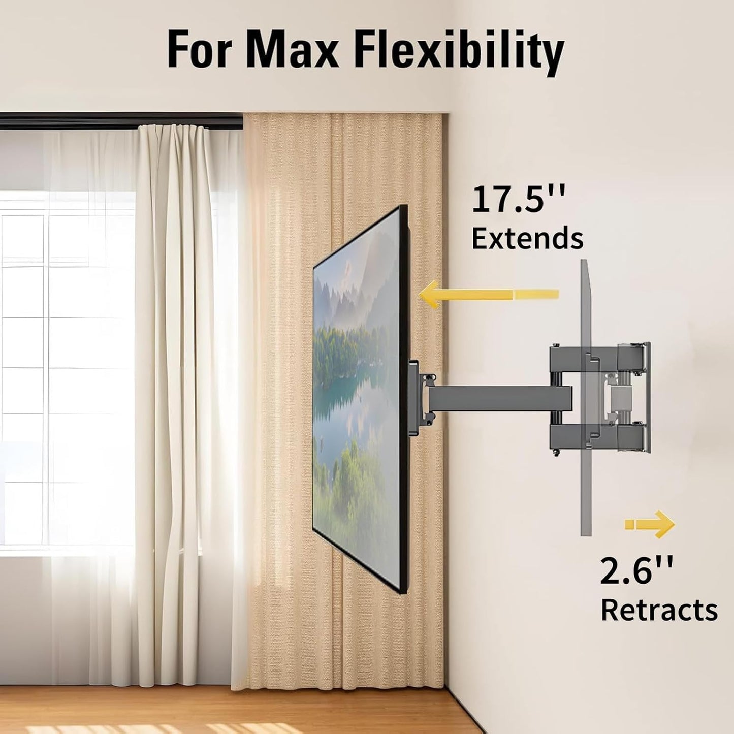 Full Motion TV Wall Mount for 37-80" TVs, Cold-Rolled Steel, VESA 200x200 to 600x400mm, Swivel 120° & Tilt, Supports Up to 99lbs, Durable & Easy Installation