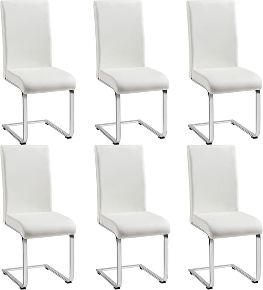 Yaheetech Dining Chairs Set of 6 Modern Faux Leather Upholstered Dining Room Chairs with High Back and Metal Chrome Legs for Kitchen/Living Room/Restaurant, White