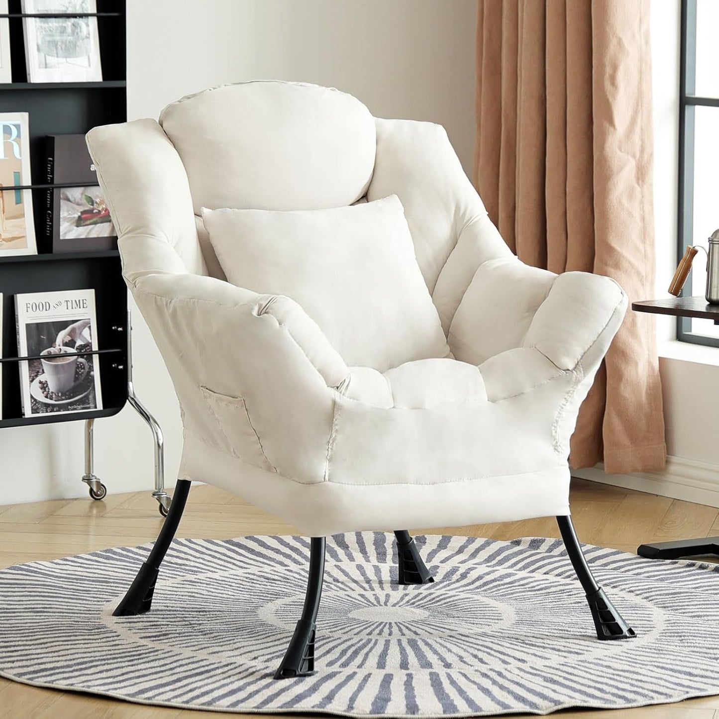 Lazy Chair with Pillow for Living Room, Modern Lounge Accent Chair with Armrests, Leisure Sofa Chair Set, Reading Chair for, Bedroom, Dorm Room, Office, Beige