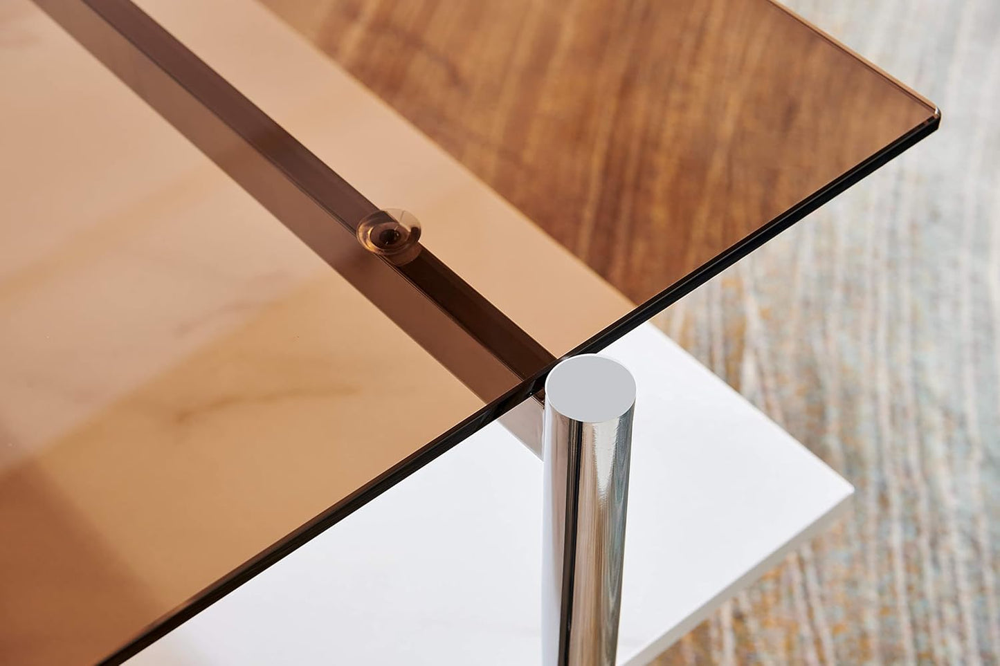 AGV LIGHTING Tadio Glass Coffee Table, Mid-Century Modern Coffee Table for Living Room, Chrome Finish Leg, Coffee Brown Glass Top & Faux Marble Wood Shelf, 41 in