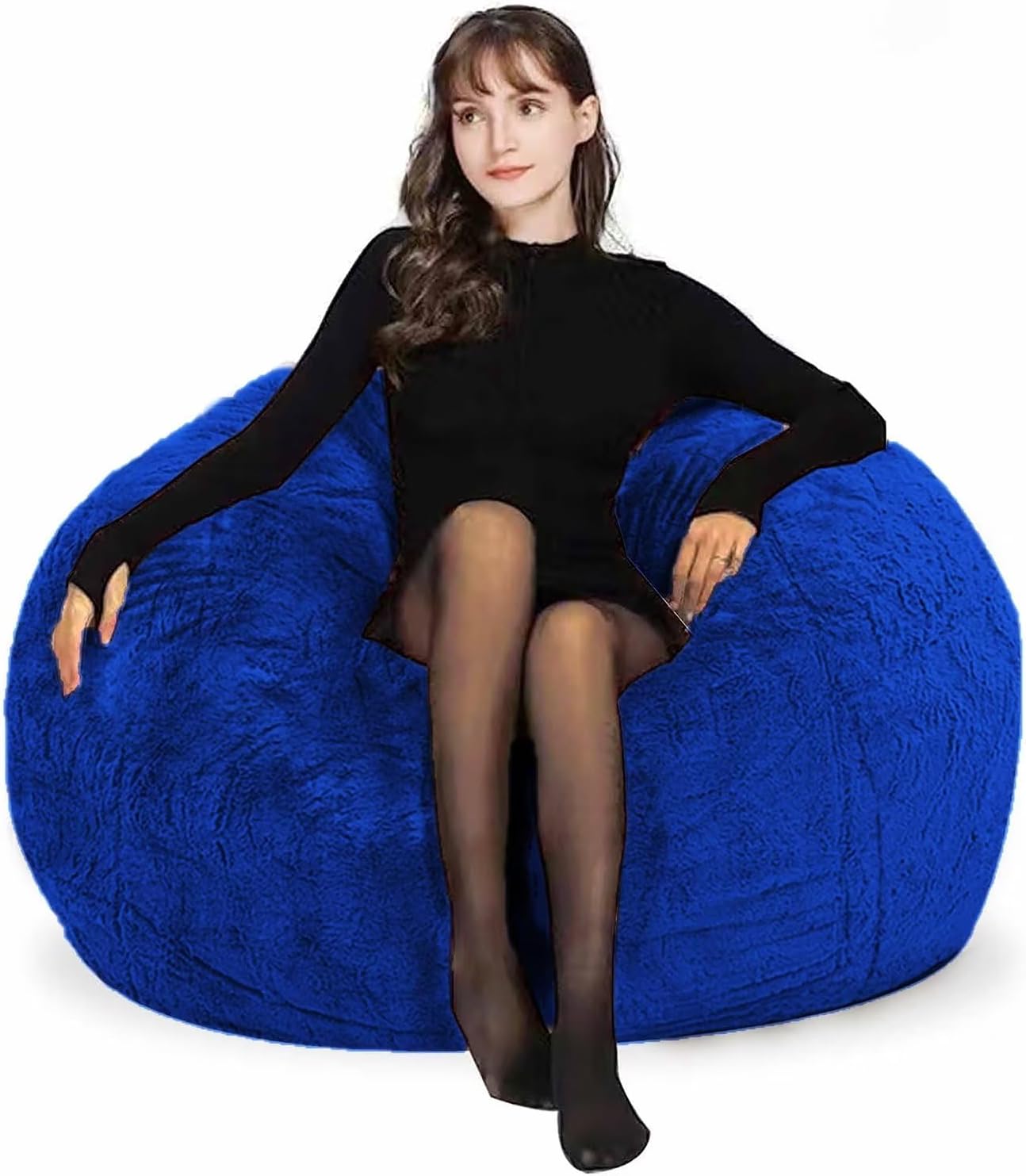 Bean Bag Chairs for Kids Comfy Fluffy Big Joe Bean Bag Chair Cover Without Filler Round Sofa Chairs for Bedroom Living Room Decor, 5FT, Kerin Blue