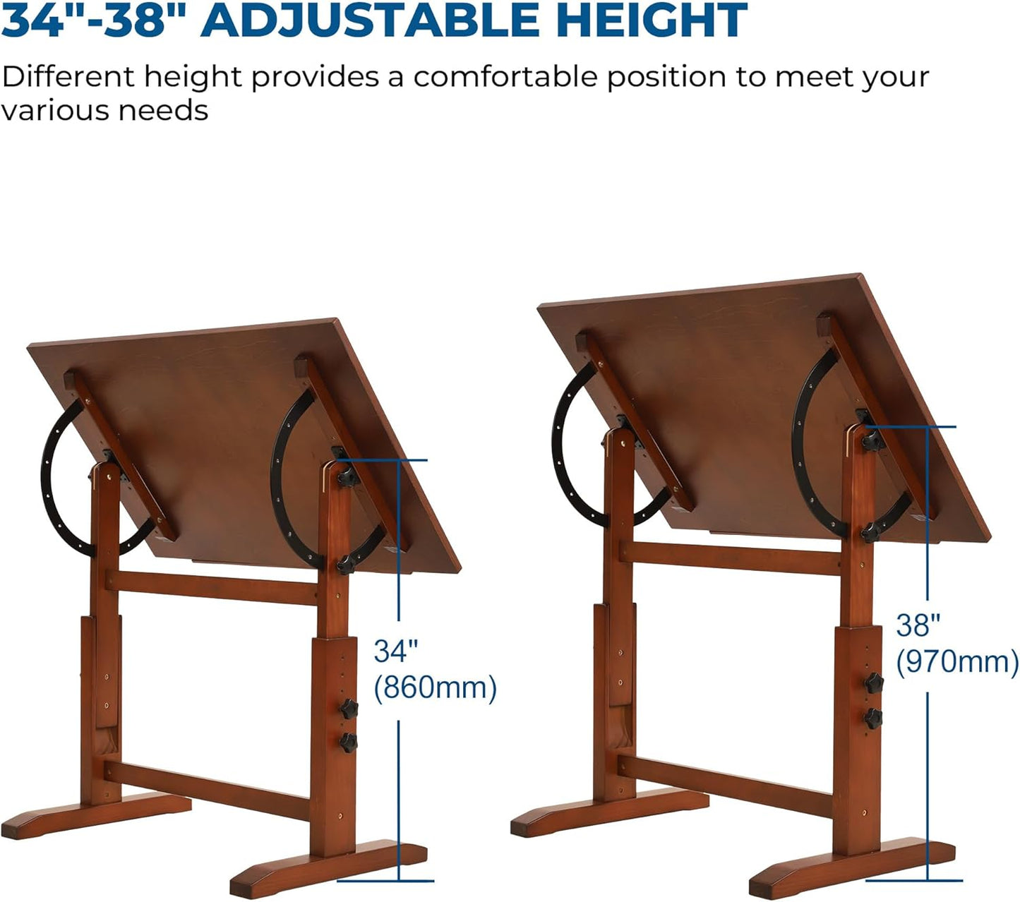 VISWIN Wood Drafting Table for Adults, 24'' x 35" Drawing Table with Adjustable Height & Angle for Art Studio, Solid Pine Wood Artist Desk for Drawing, Drafting, Writing, Reading, Sketching
