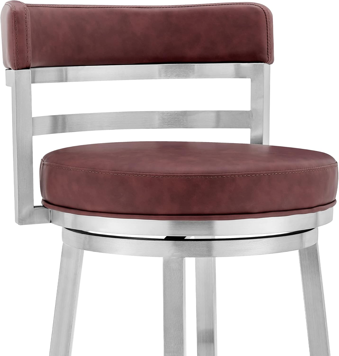 Armen Living Titana 26" Counter Height Swivel Red Faux Leather and Brushed Stainless Steel Bar Stool