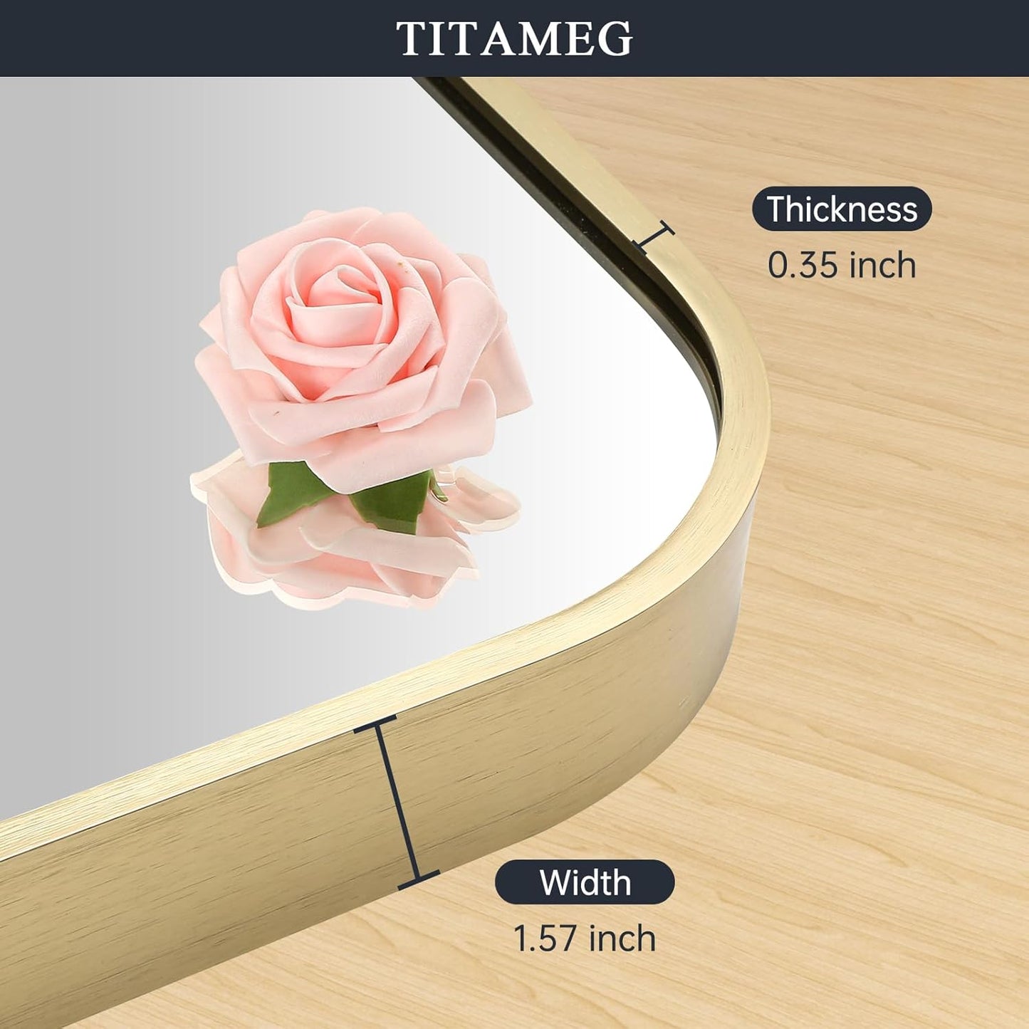 30x36 Inch Bathroom Mirror for Wall,Gold Framed Rectangle Mirror with Rounded Corner,Aluminum Alloy Framed Brushed Wall Mirror for Bedroom or Living Room,Vertical or Horizontal