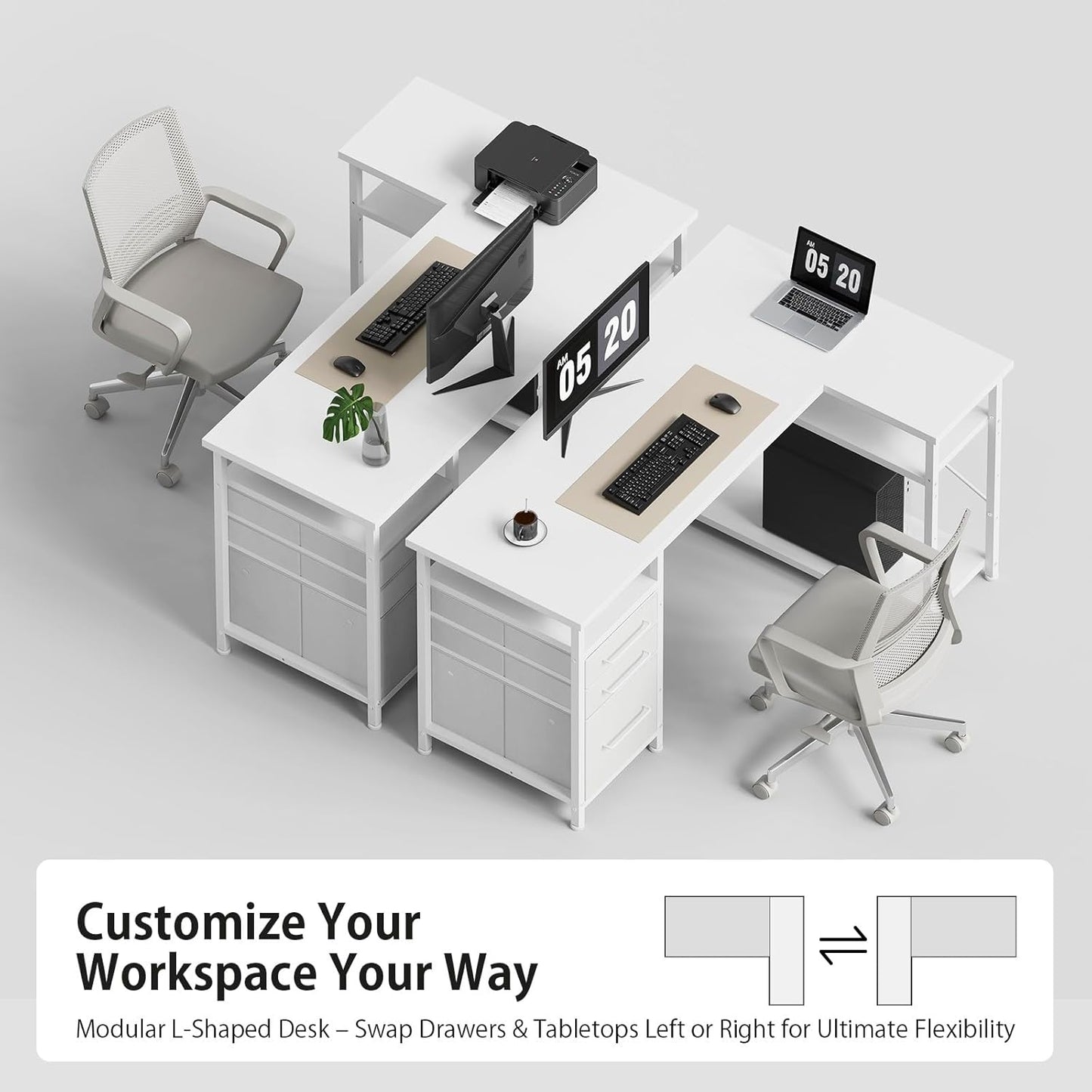 47" Computer Desk with Drawers, Desks for Bedrooms, Writing Desk with Storage, Work Desk for Small Space, White