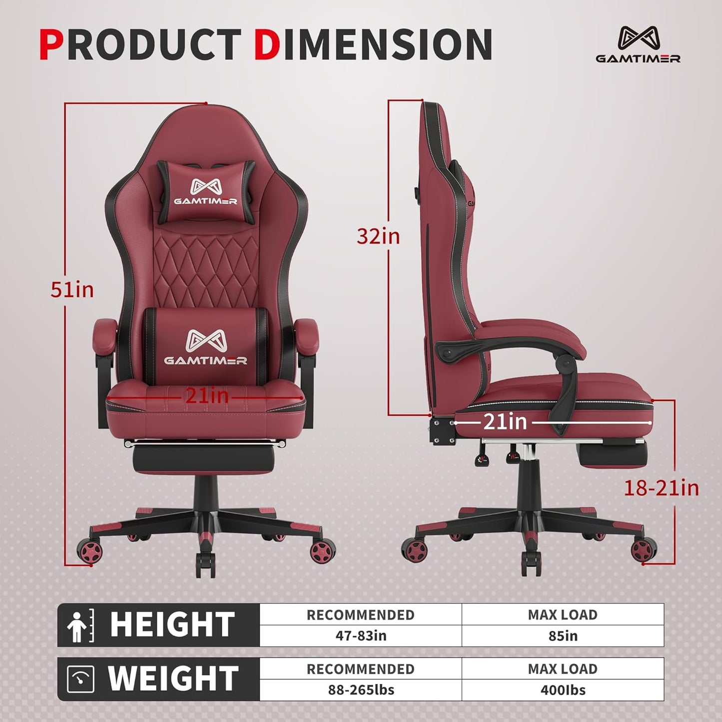 Gaming Chair, 400 lbs Adult Chair, High Back Computer Chair with Footrest and Linked Armrests, Office Video Game Chair with Lumbar Support (Red+Black)