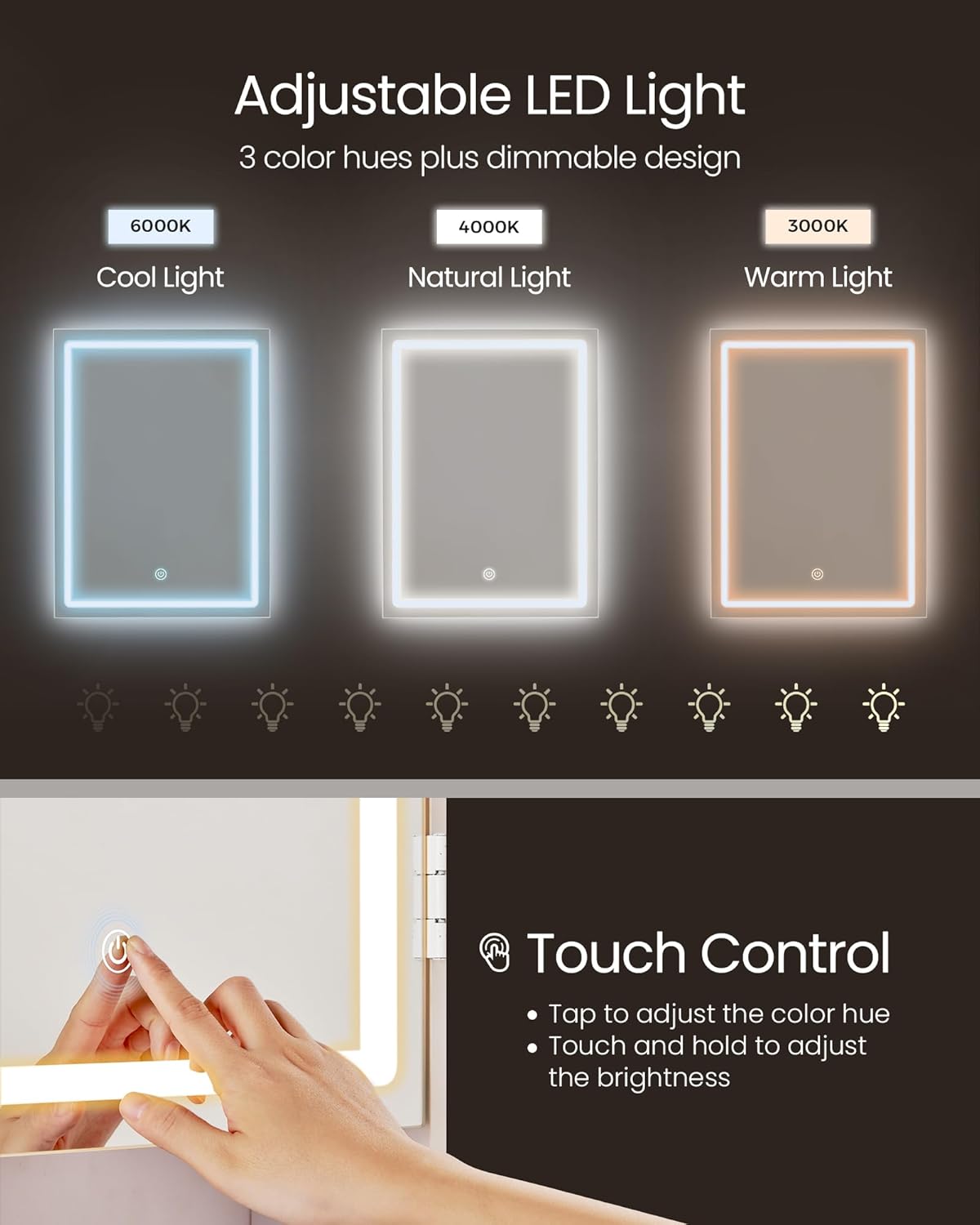 VASAGLE Vanity Desk with Mirror and Lights, Makeup Vanity with Upholstered Vanity Stool, Dimmable LED Lights, Adjustable Shelves, 7 Compartments, 2 Drawers, for Bedroom, Cloud White URDT131W01