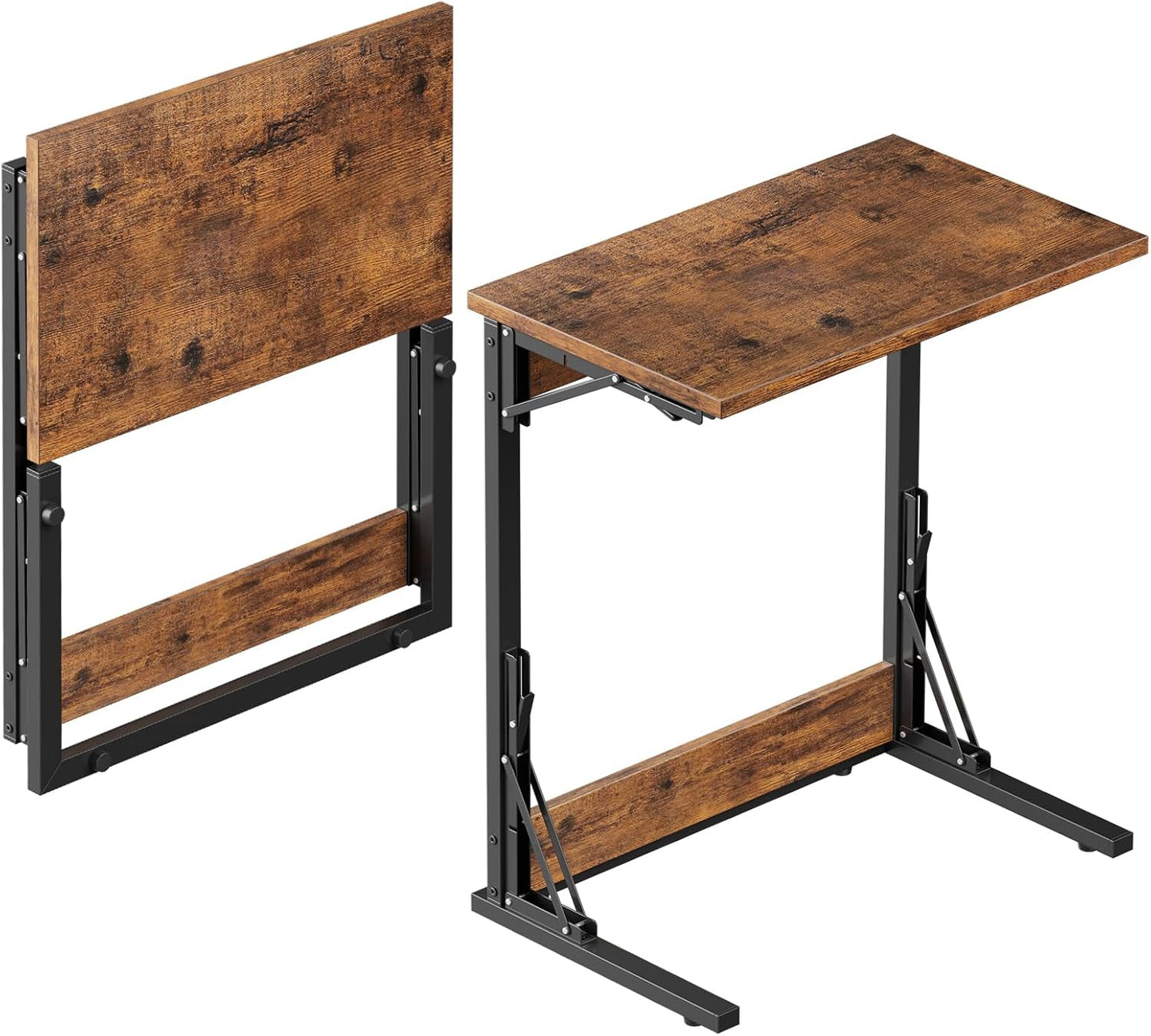 Tatub Folding TV Tray Table Set of 2, 24" Wide C-Shaped End Table for Couches, Small Sofa-Side Laptop Desk with Metal Frame for Living Room, Bedroom, Brown
