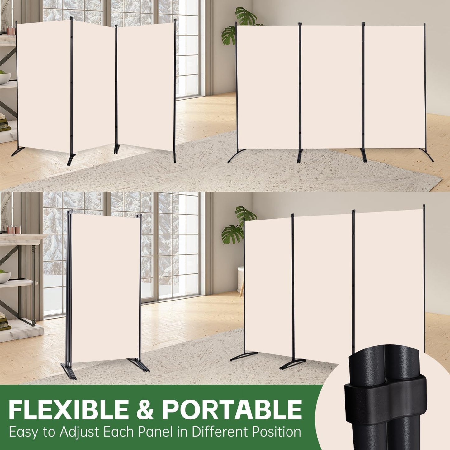 YASRKML Room Divider Folding Privacy Screens, Portable Room Divider Panel 3 Panel Partition Room Dividers Screen, Freestanding Room Partitions and Dividers Fabric Dividers for Room Separation, Beige
