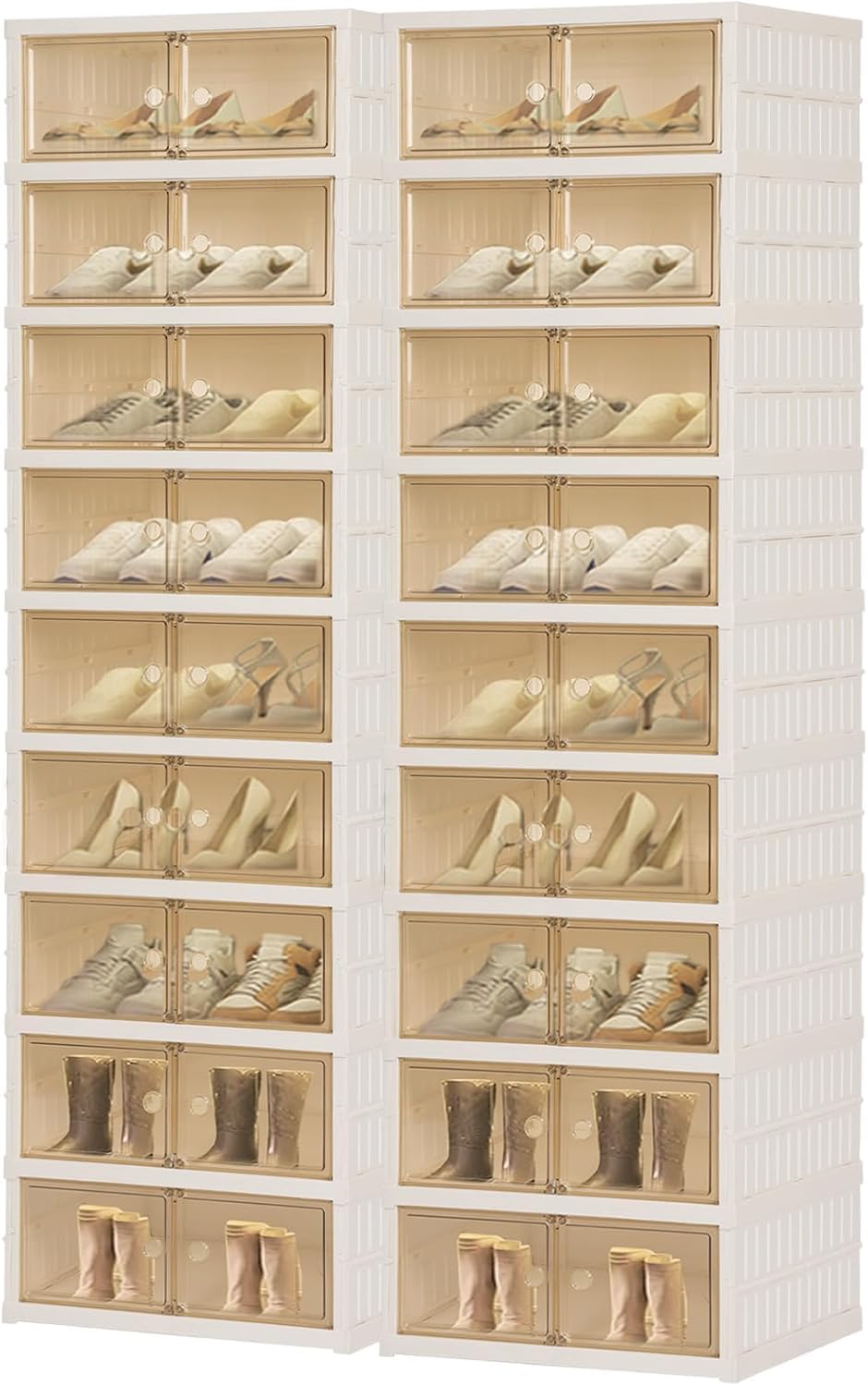 Foldable Shoe Organizer Storage Box, Portable Extra Large Folding Shoe Rack for Closet, Shoe Storage Box with Magnetic Transparent Door and Wheels, 9 Layers 18 Grids for 2 PCS